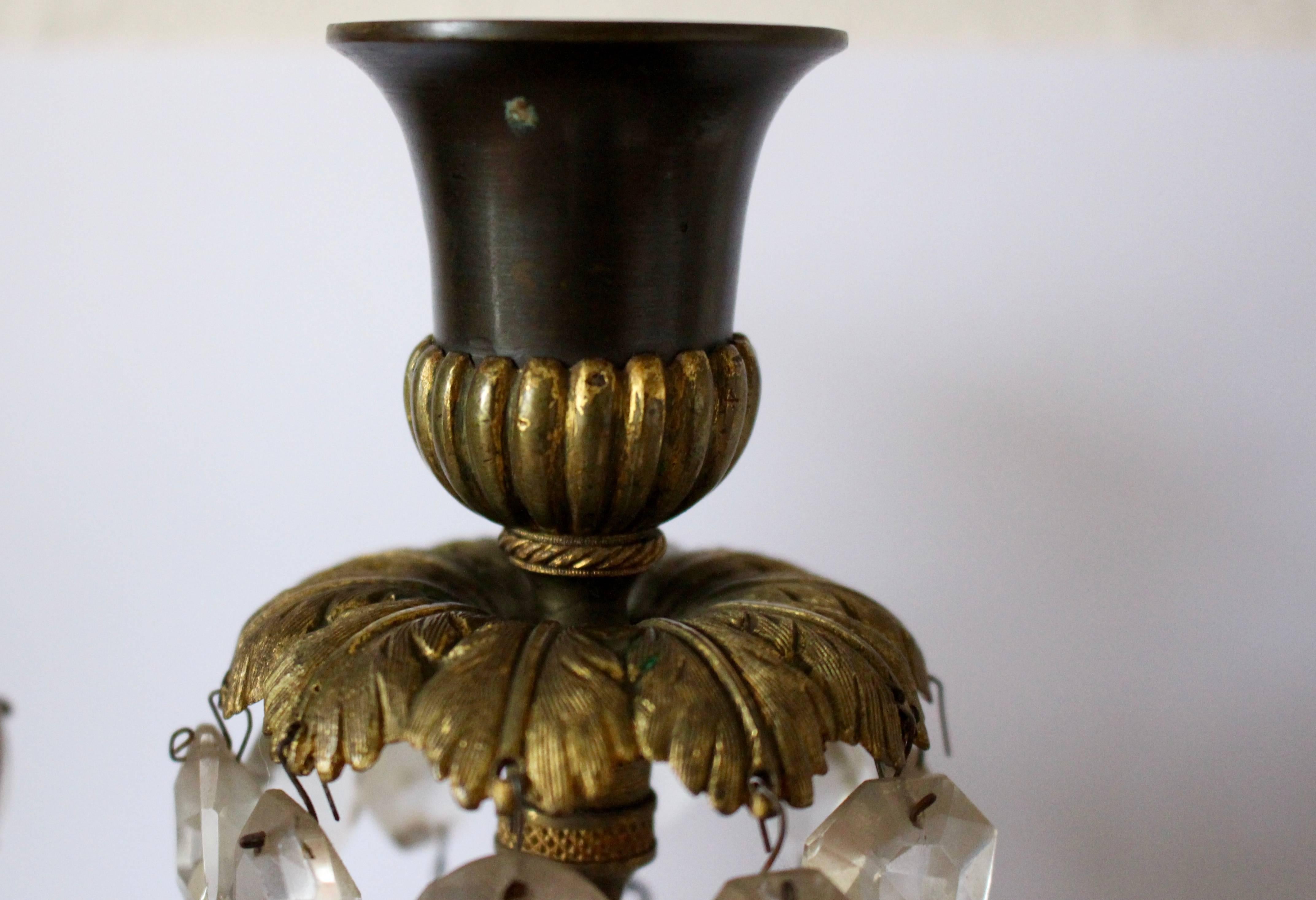 Pair of Regency Gilt and Patinated Bronze Candlesticks In Good Condition For Sale In Heathfield, East Sussex