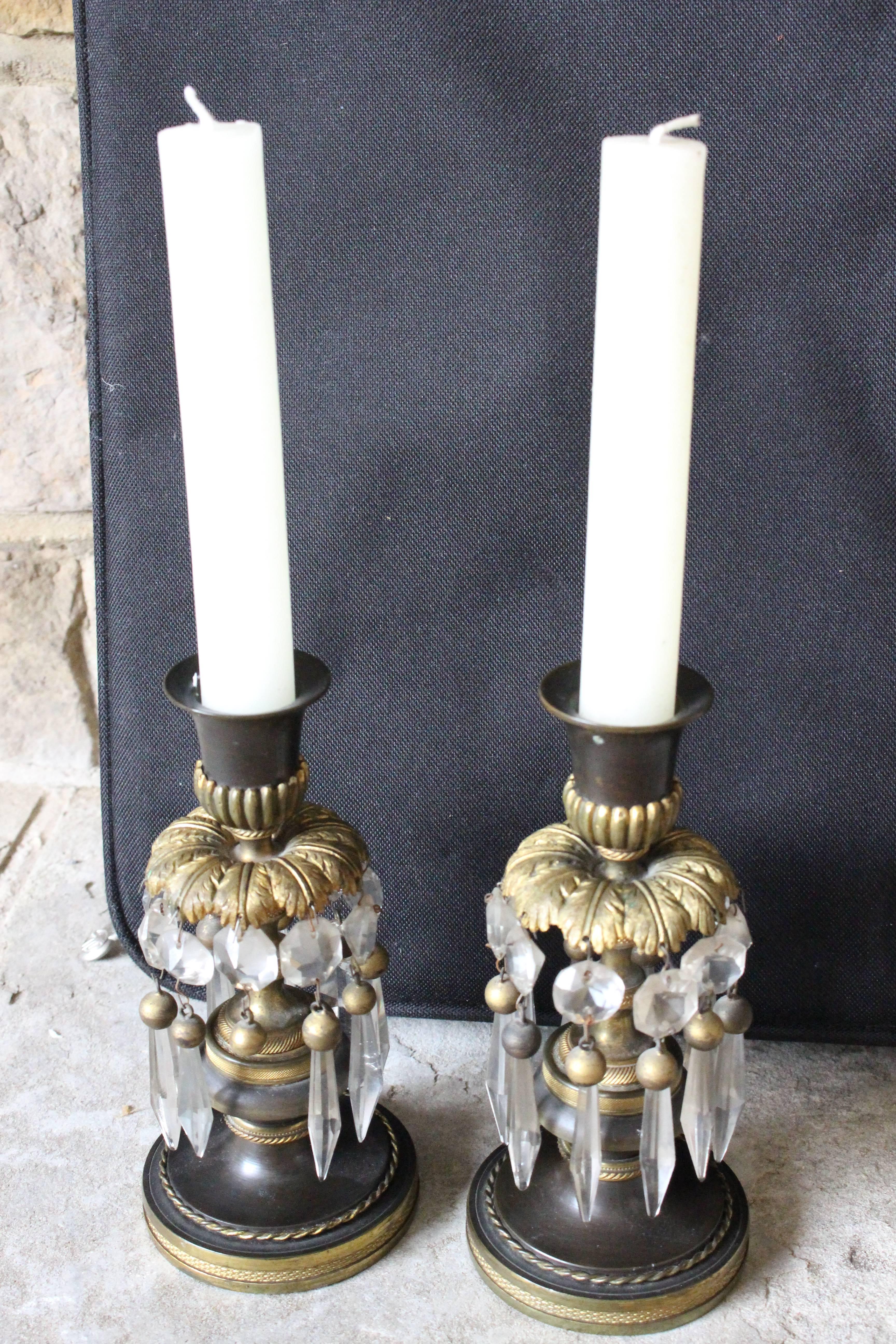 Brass Pair of Regency Gilt and Patinated Bronze Candlesticks For Sale