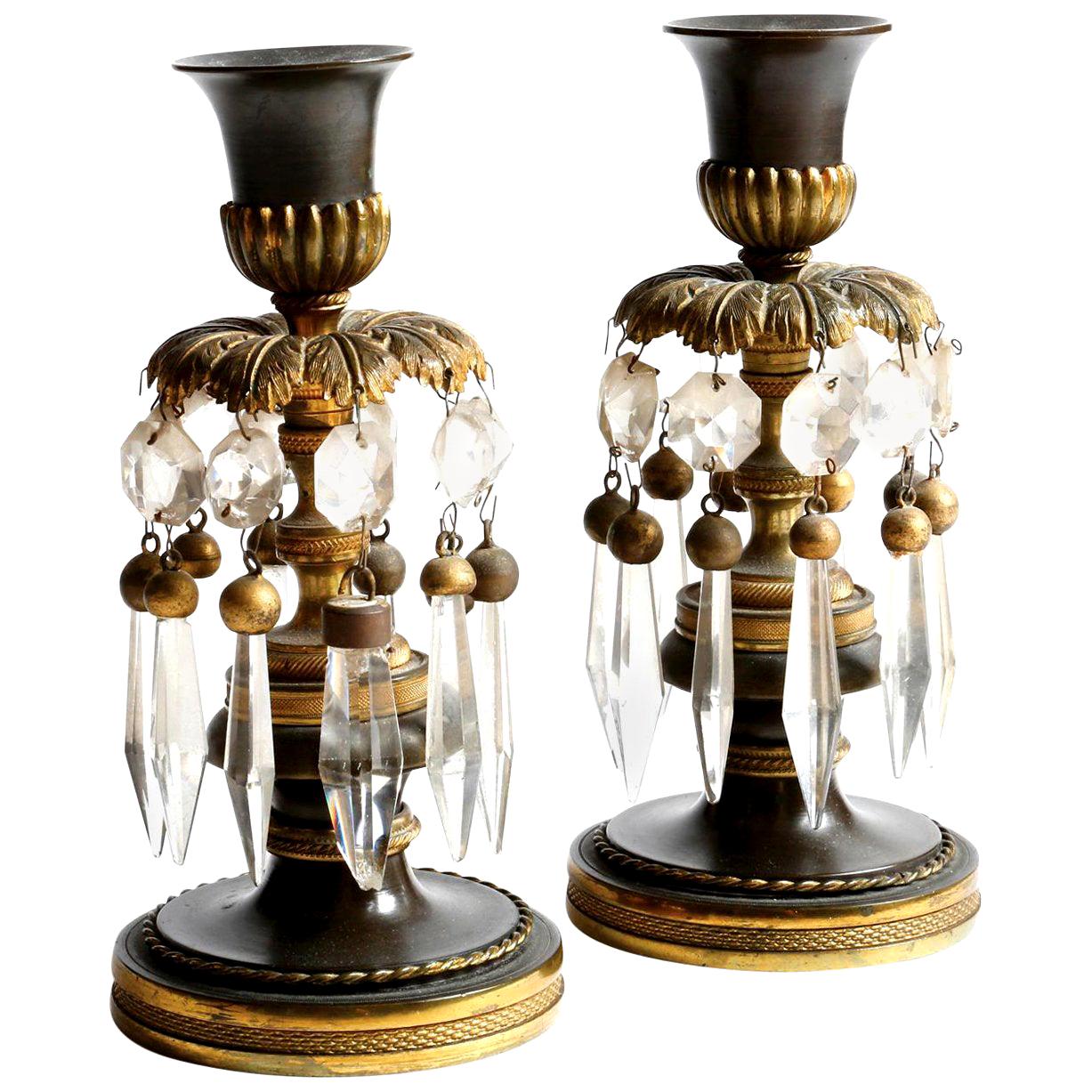 Pair of Regency Gilt and Patinated Bronze Candlesticks For Sale