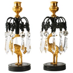 Antique Pair of Regency Gilt and Patinated Bronze Ostrich Candlesticks, circa 1815