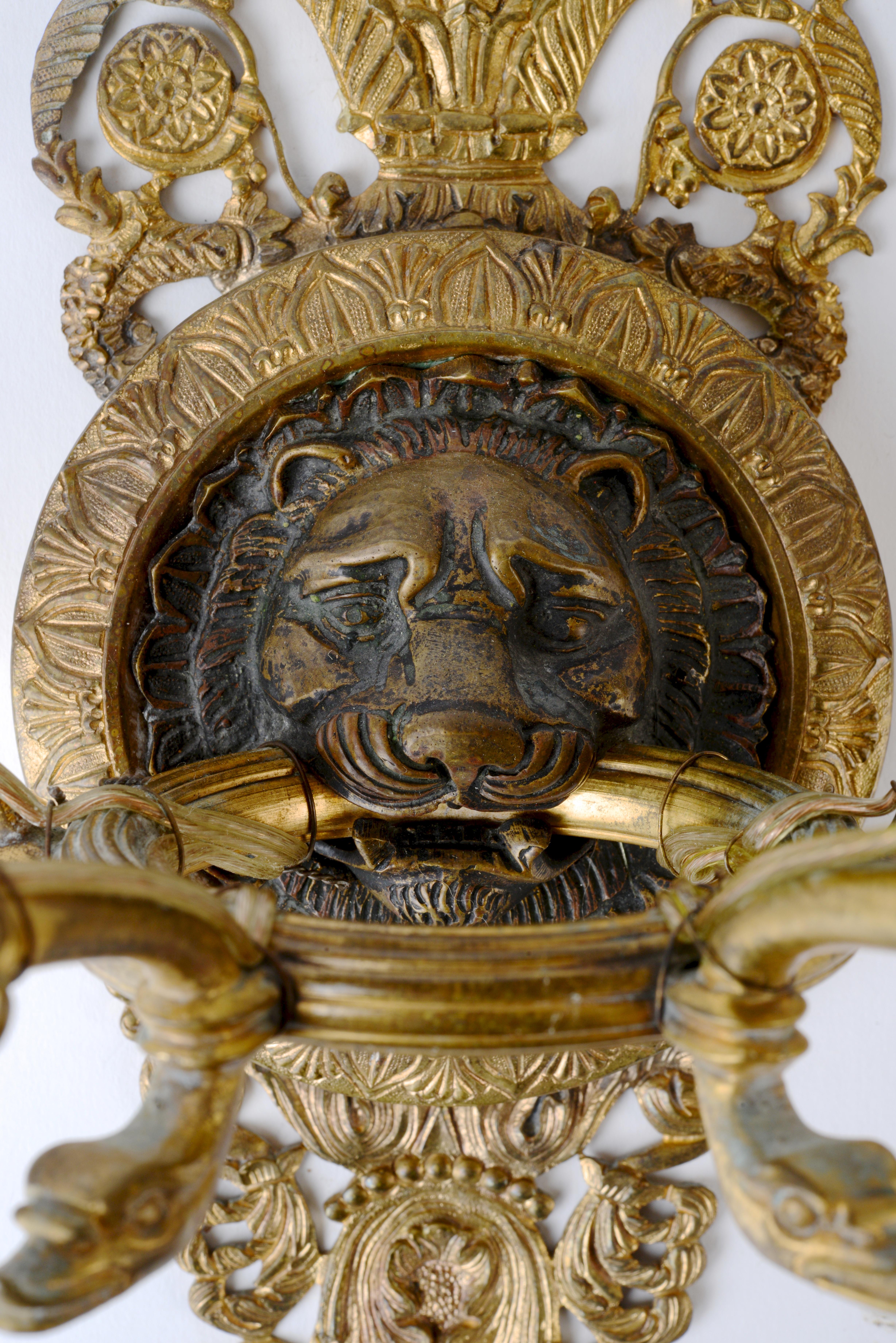 Pair of Regency Style Gilt and Patinated Bronze Sconces, circa 1820 In Good Condition In valatie, NY
