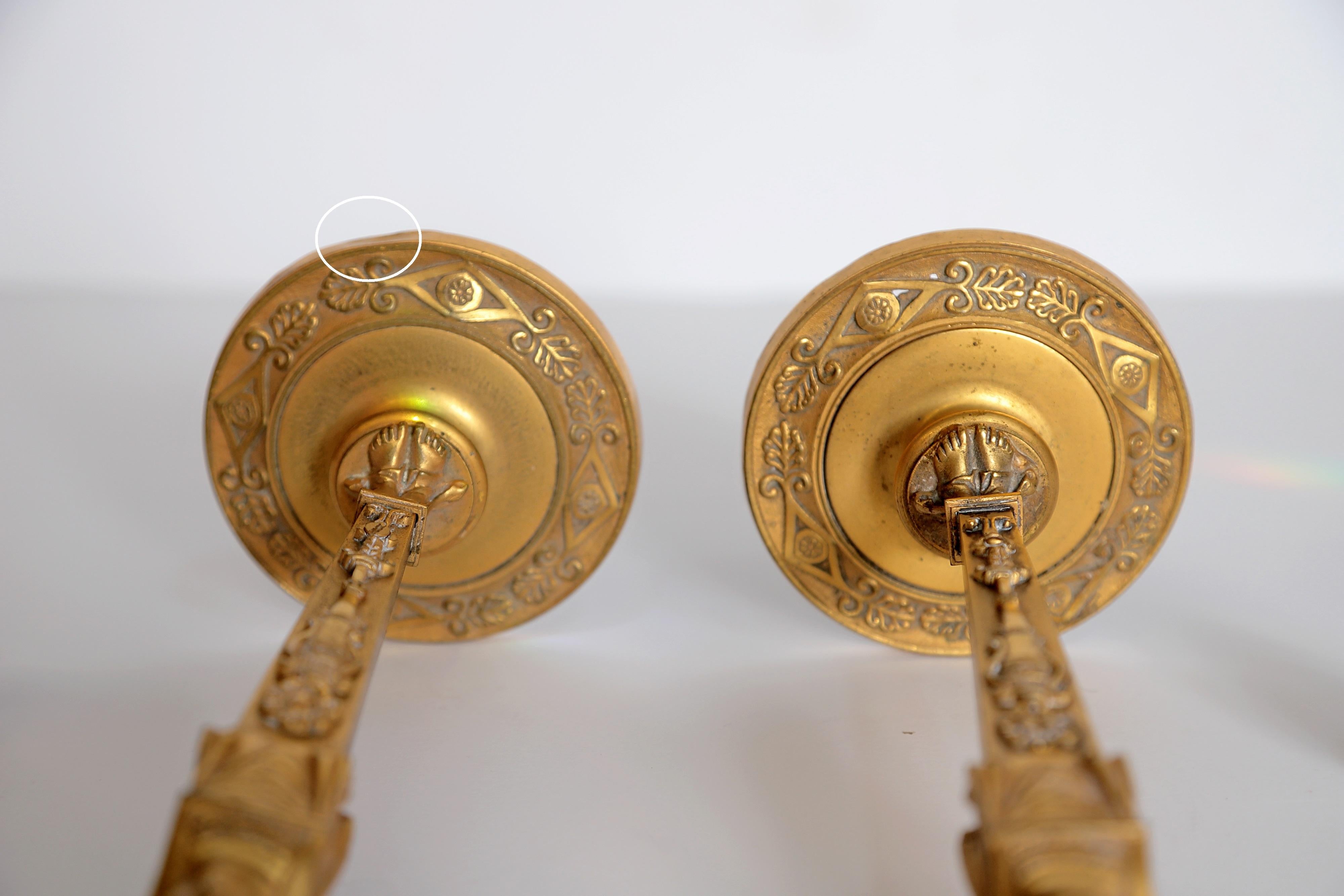 Pair of Regency Gilt Bronze Candlesticks in the Egyptian Taste For Sale 9