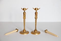 Pair of Regency Gilt Bronze Candlesticks in the Egyptian Taste