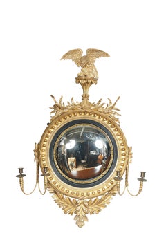 Pair Of Regency Giltwood And Ebonized Convex Girandole Mirrors