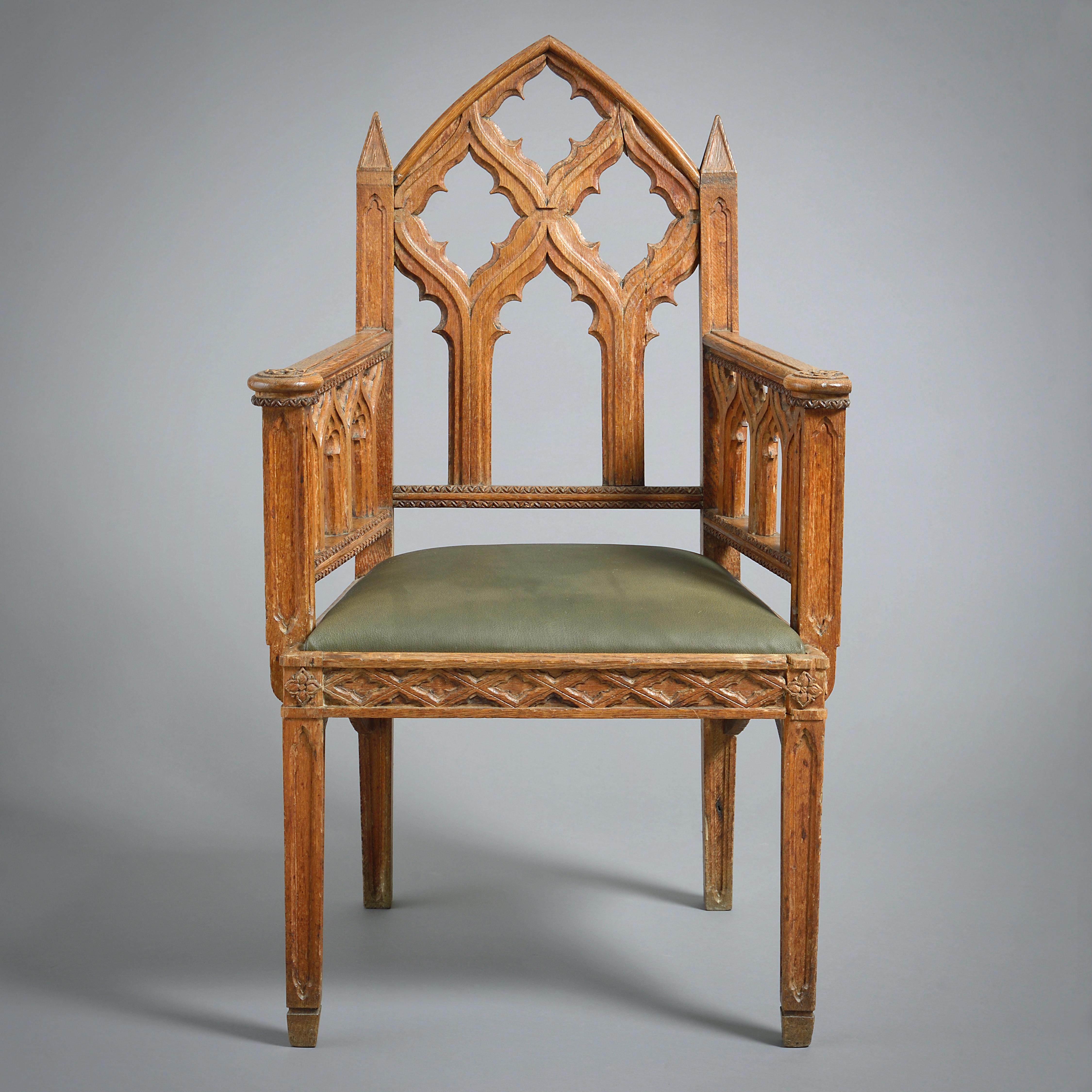 Pair of Regency Gothic Oak Armchairs In Good Condition In London, GB