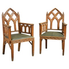 Pair of Regency Gothic Oak Armchairs