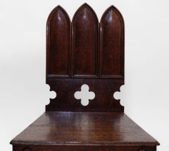 Pair Of Regency Gothic Revival English Oak Hall Chairs Circa 1825