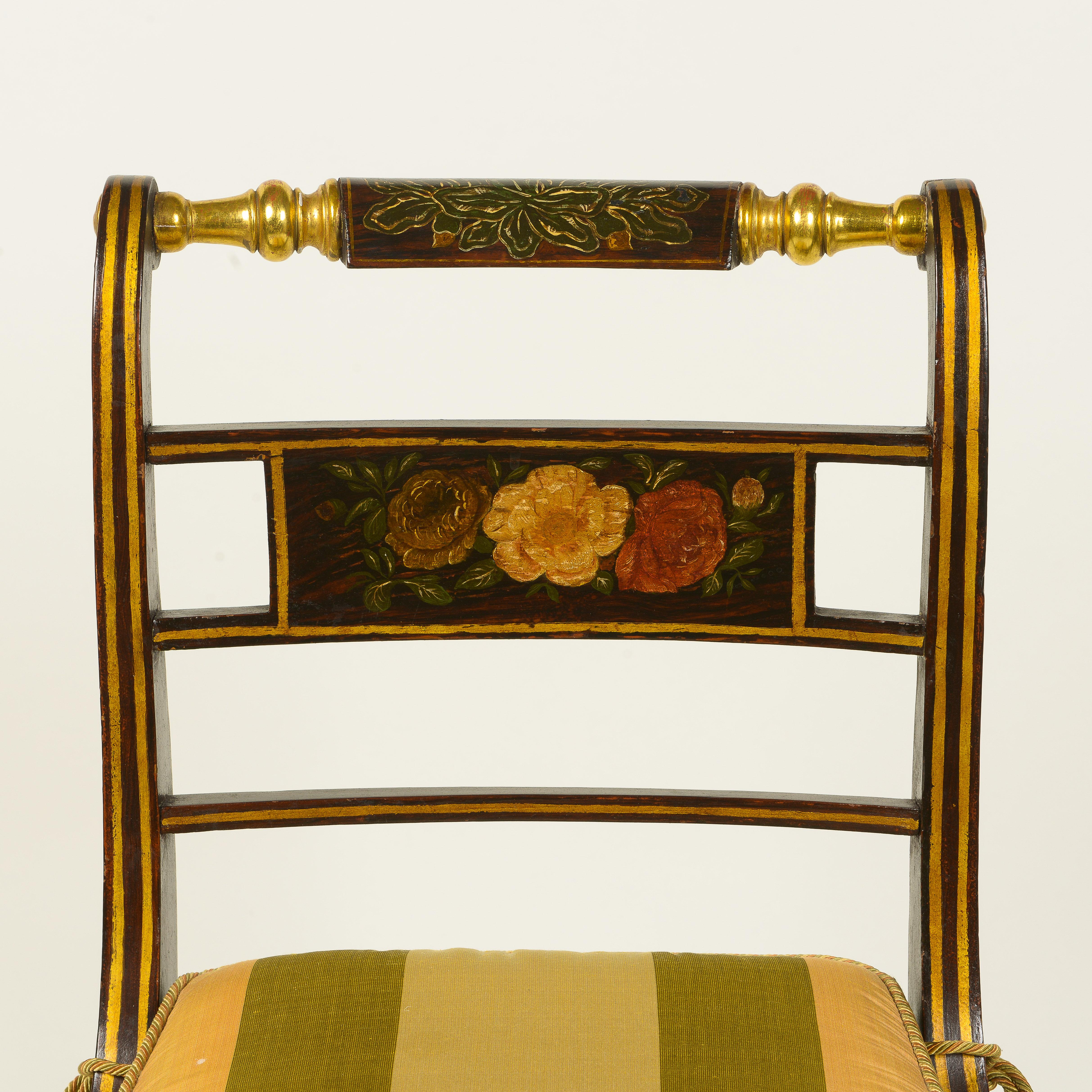 Pair of Regency Grained and Gilt Side Chairs For Sale 3