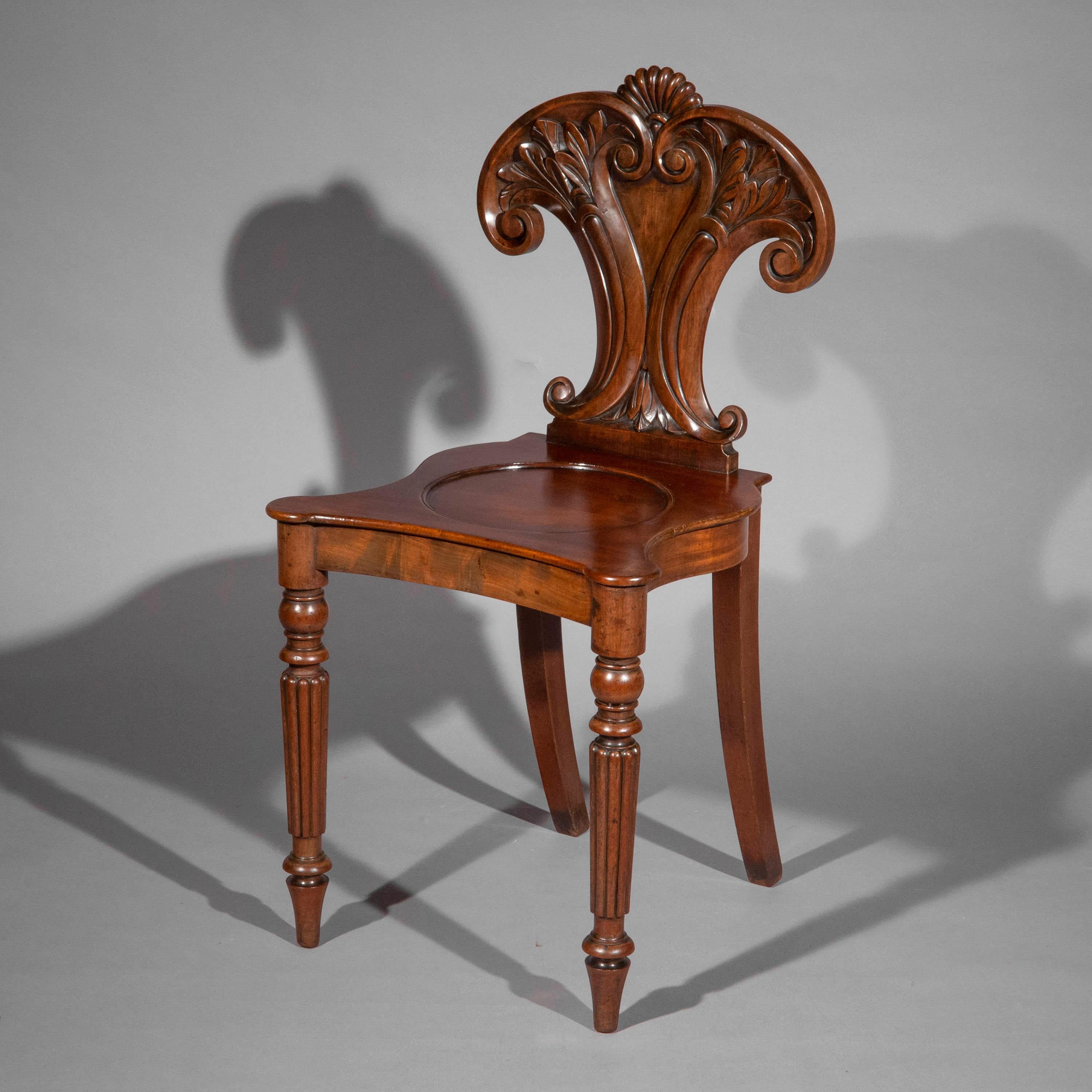 Hand-Carved Pair of Regency Hall Chairs in the manner of Gillows