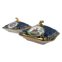 Pair of Regency Hand Painted Porcelain Covered Dishes by Coalport, circa 1805