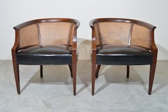 Pair of Regency Hickory Chair Co. Cane Barrel Back Club Chairs Having Lithe Legs