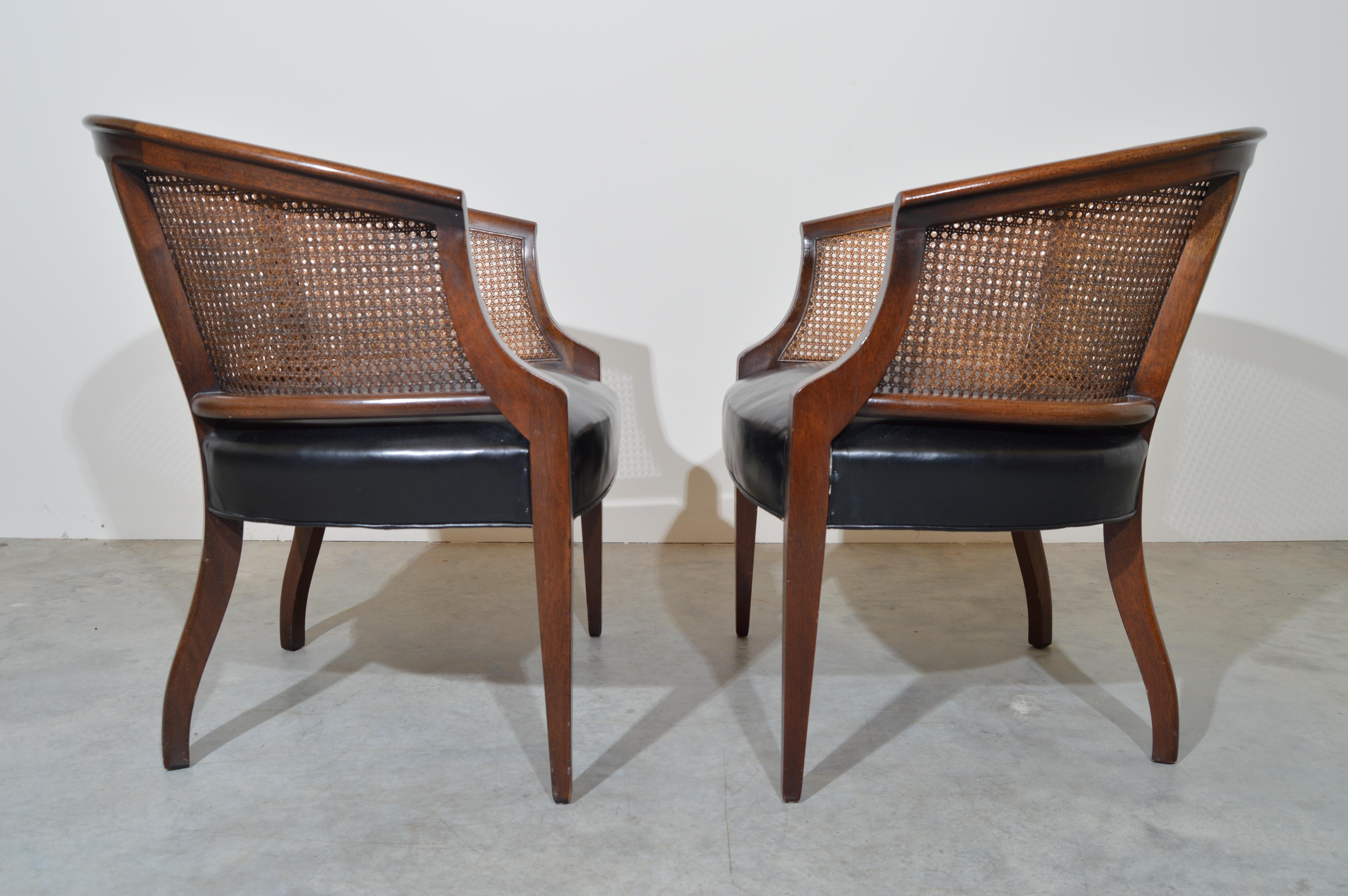 American Pair of Regency Hickory Chair Co. Cane Barrel Back Club Chairs Having Lithe Legs