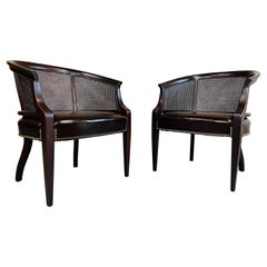 Pair of Regency Hickory Chair Co. Cane Barrel Back Club Chairs Having Lithe Legs