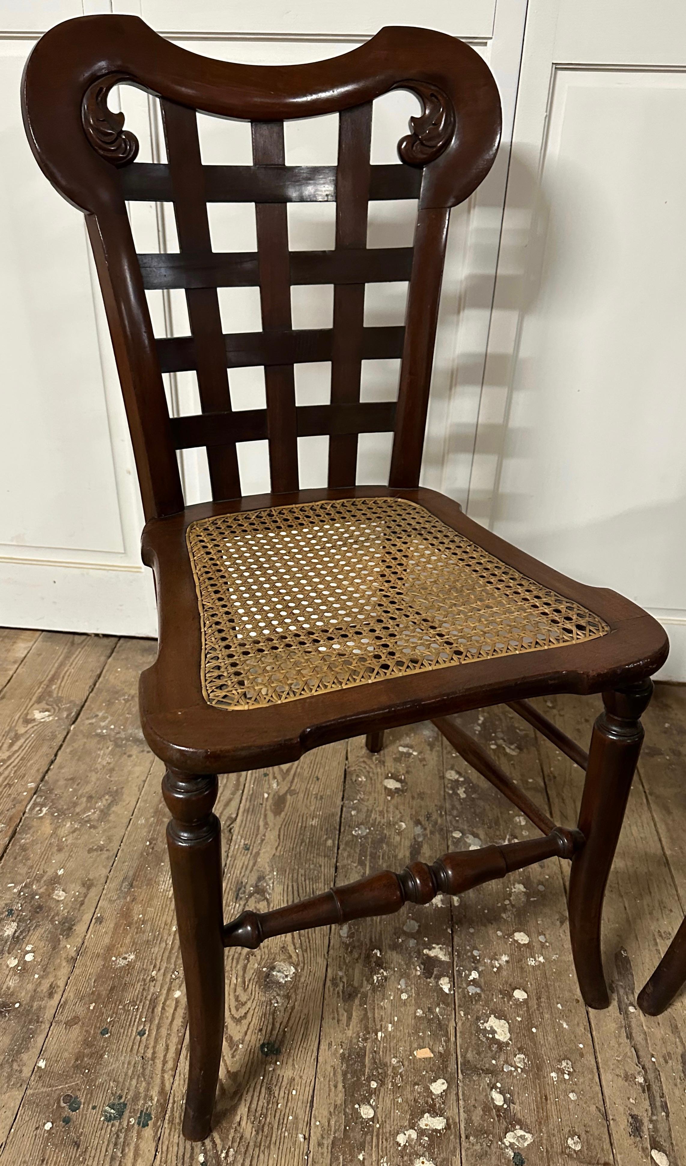 European Pair of Regency Inspired Side Chairs with Caned Seats
