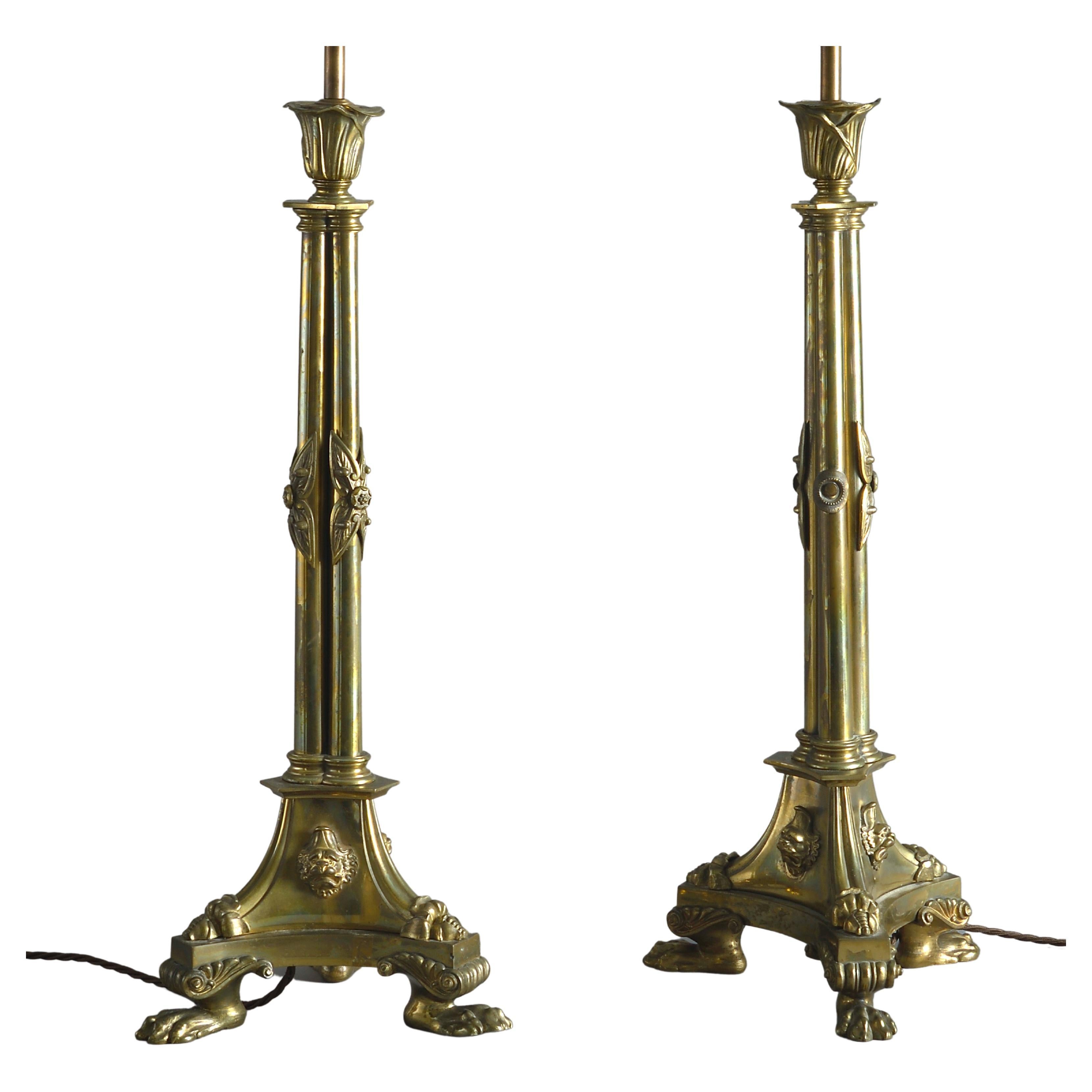 Pair of Lacquered Brass Figural Sinumbra Argand Lamps, circa 1835 at