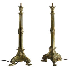 Pair of Regency Lacquered Brass Lamps