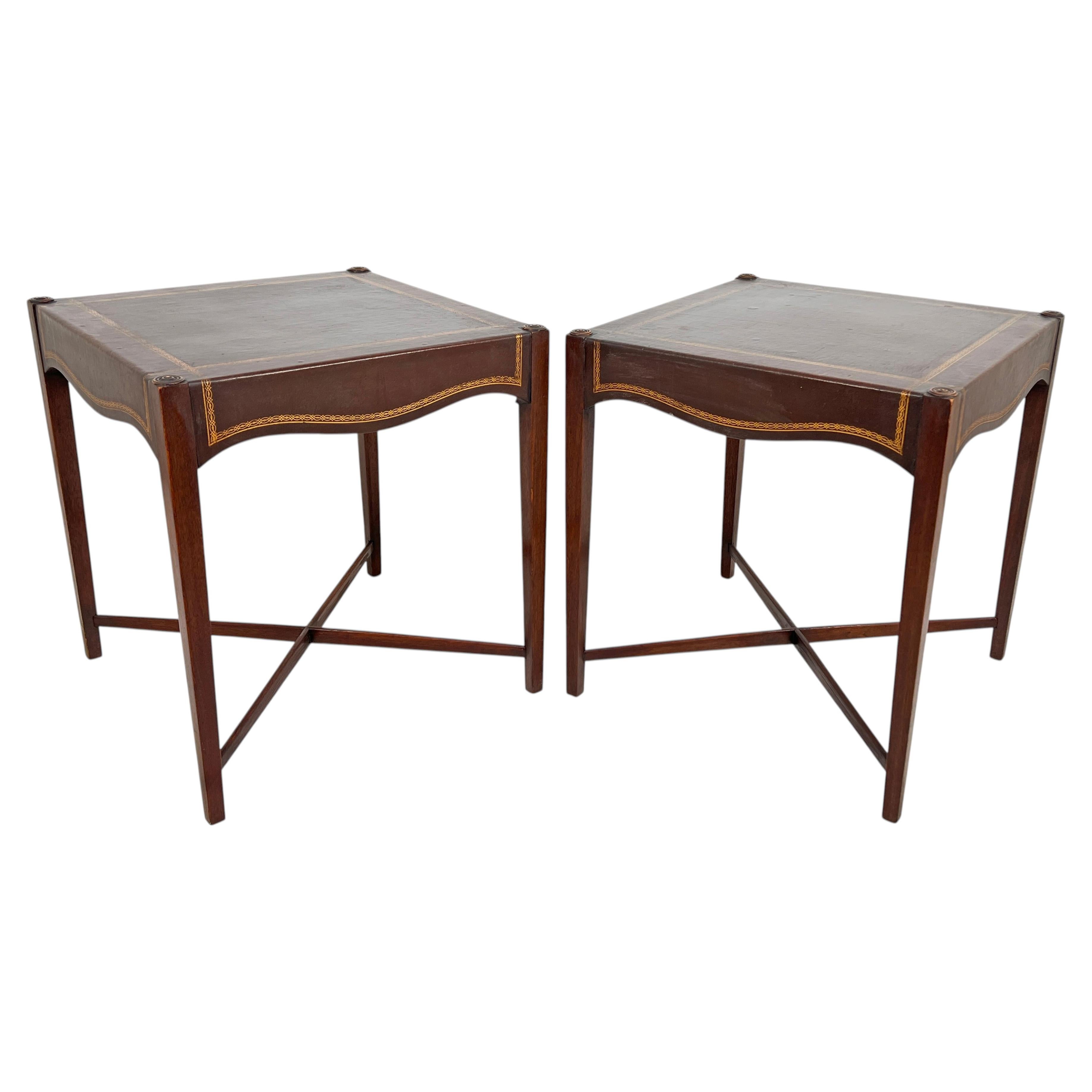 Pair of Regency Leather and Mahogany End Tables, Circa 1940s