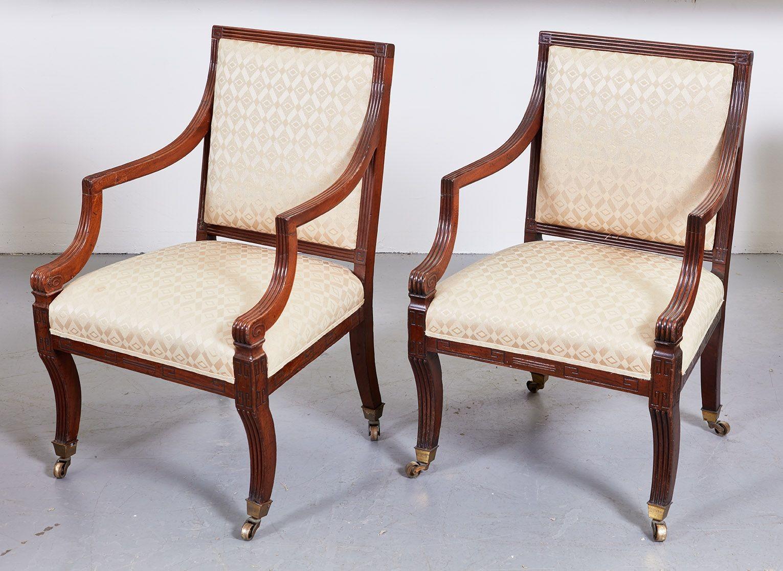 English Pair of Regency Library Armchairs For Sale