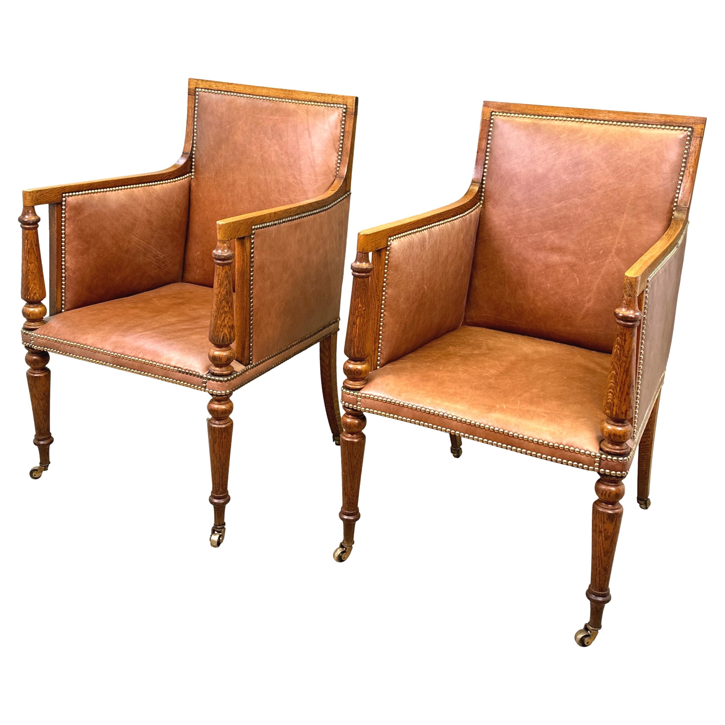 Pair Of Regency Library Bergere Chairs For Sale