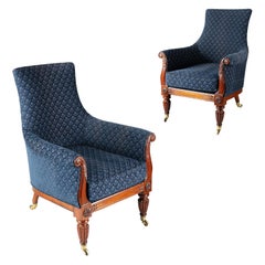 Paire de fauteuils de bibliothèque en bois de rose de forme lyre de style Regency