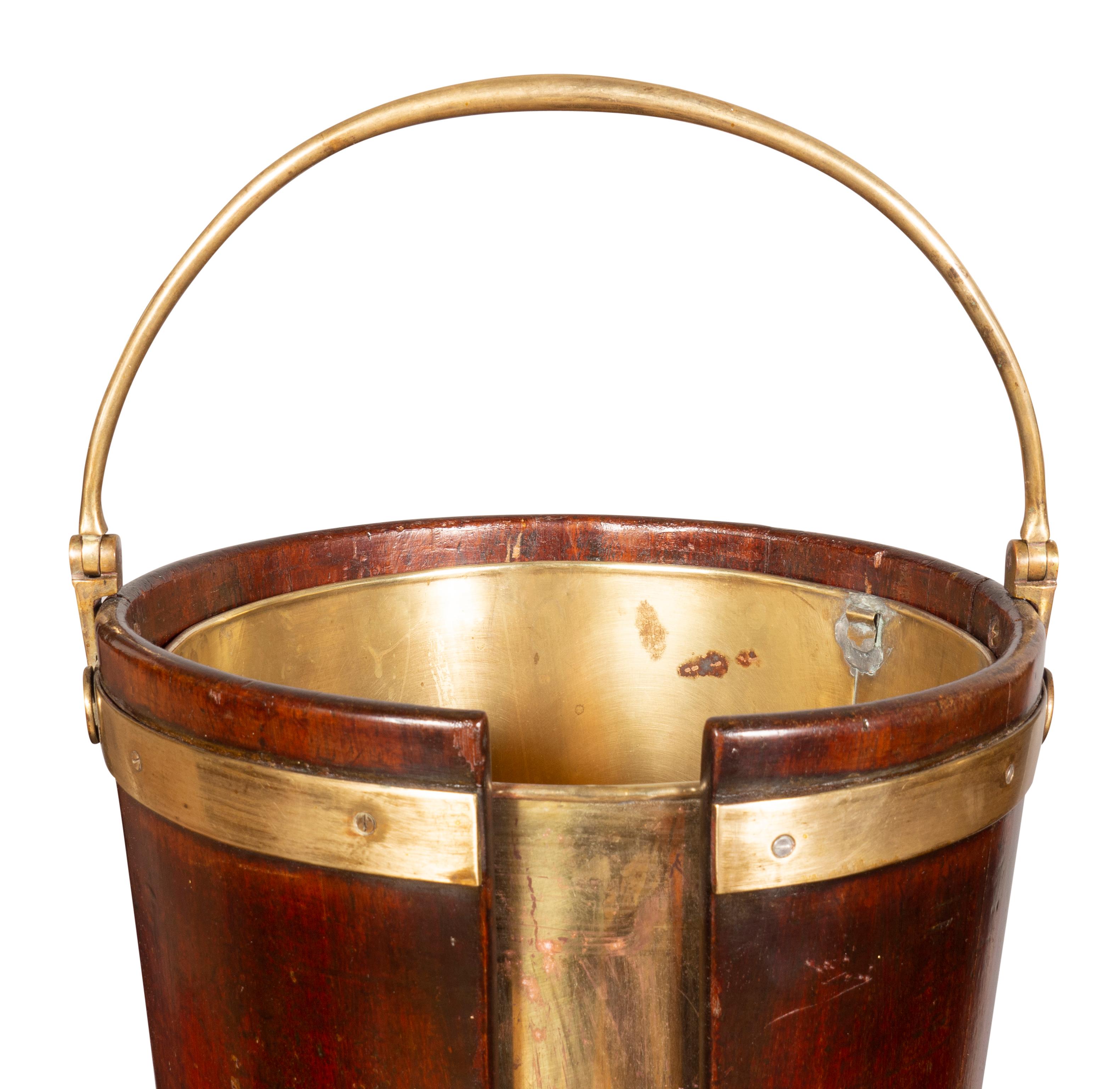 Pair of Regency Mahogany and Brass Banded Plate Buckets For Sale 4