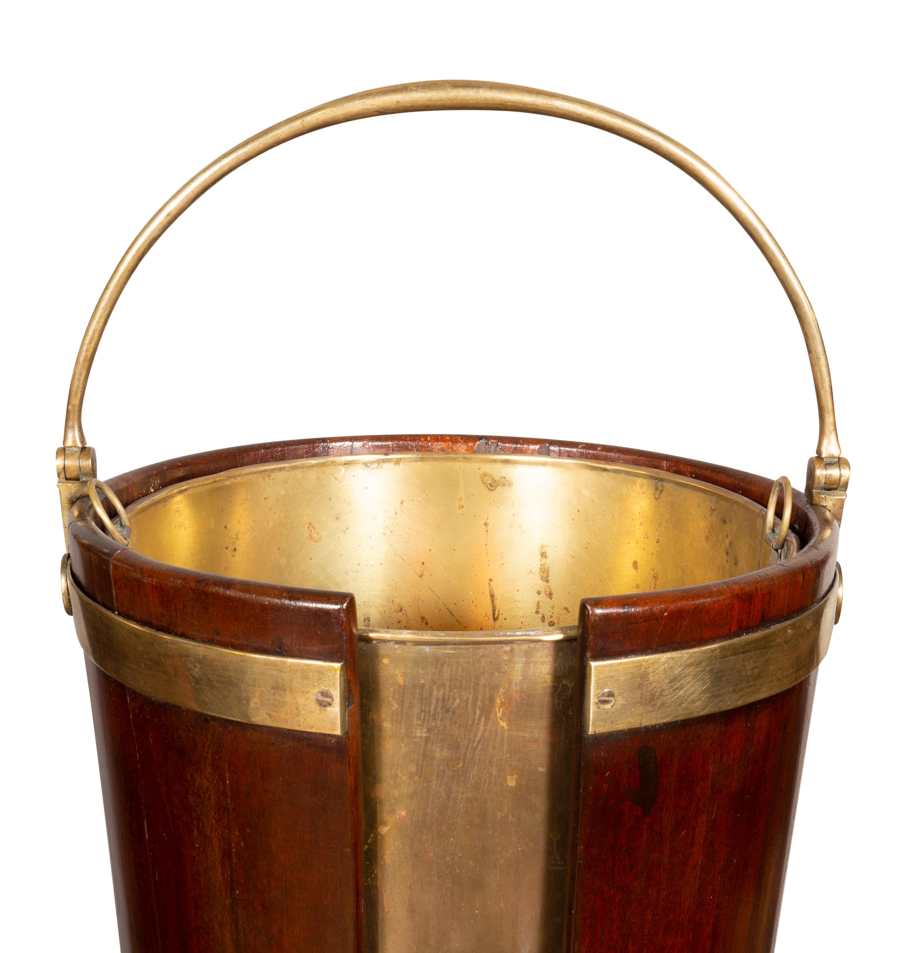 Pair of Regency Mahogany and Brass Banded Plate Buckets For Sale 5