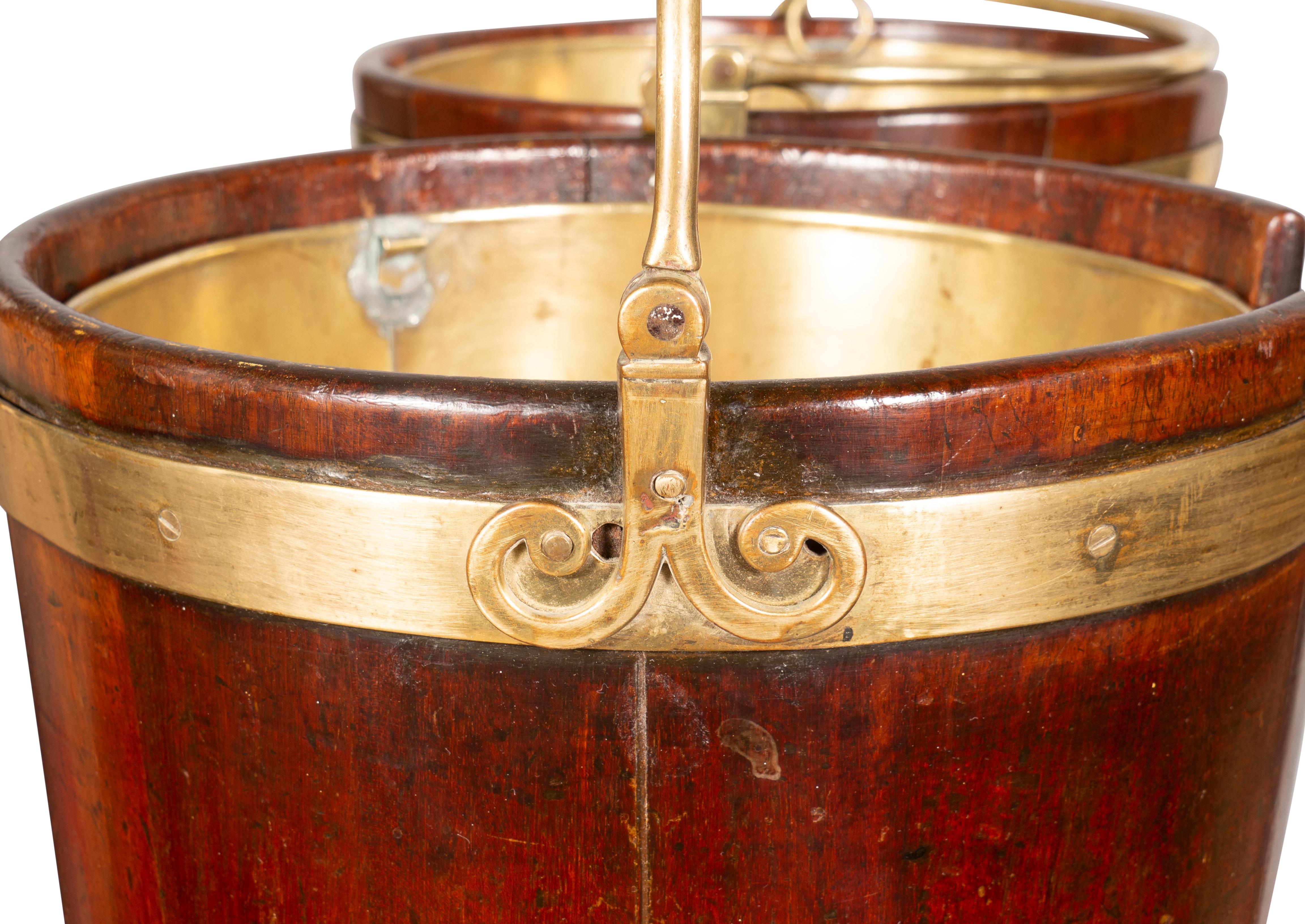 Pair of Regency Mahogany and Brass Banded Plate Buckets For Sale 6