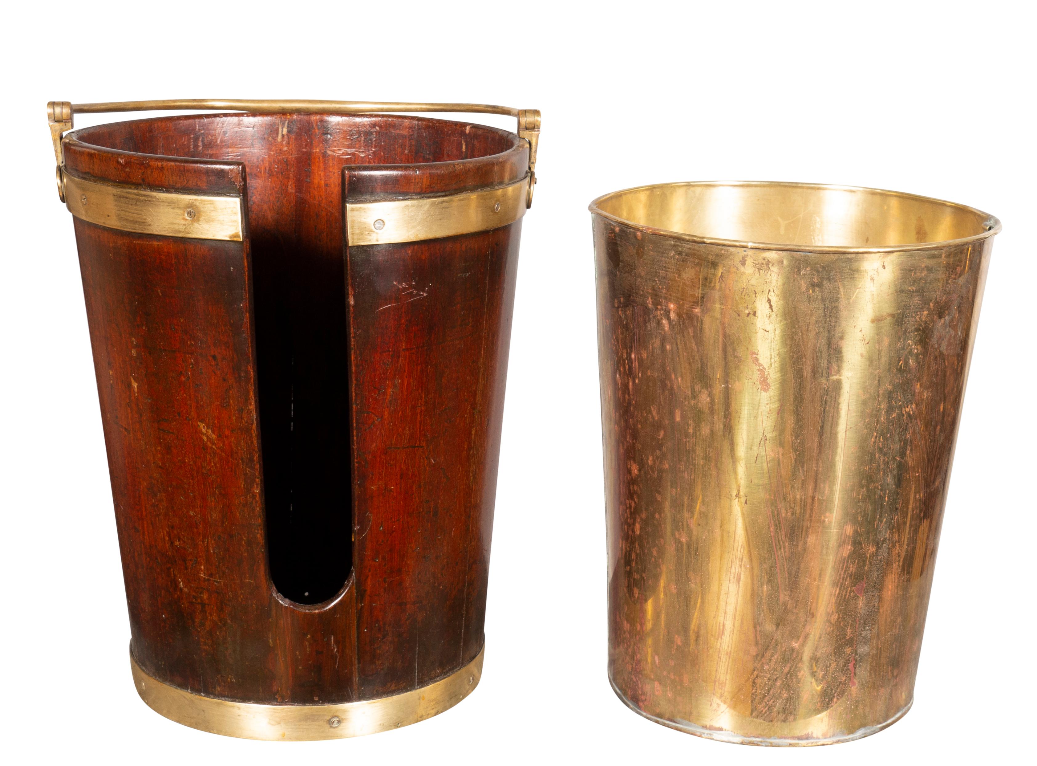 Pair of Regency Mahogany and Brass Banded Plate Buckets For Sale 7