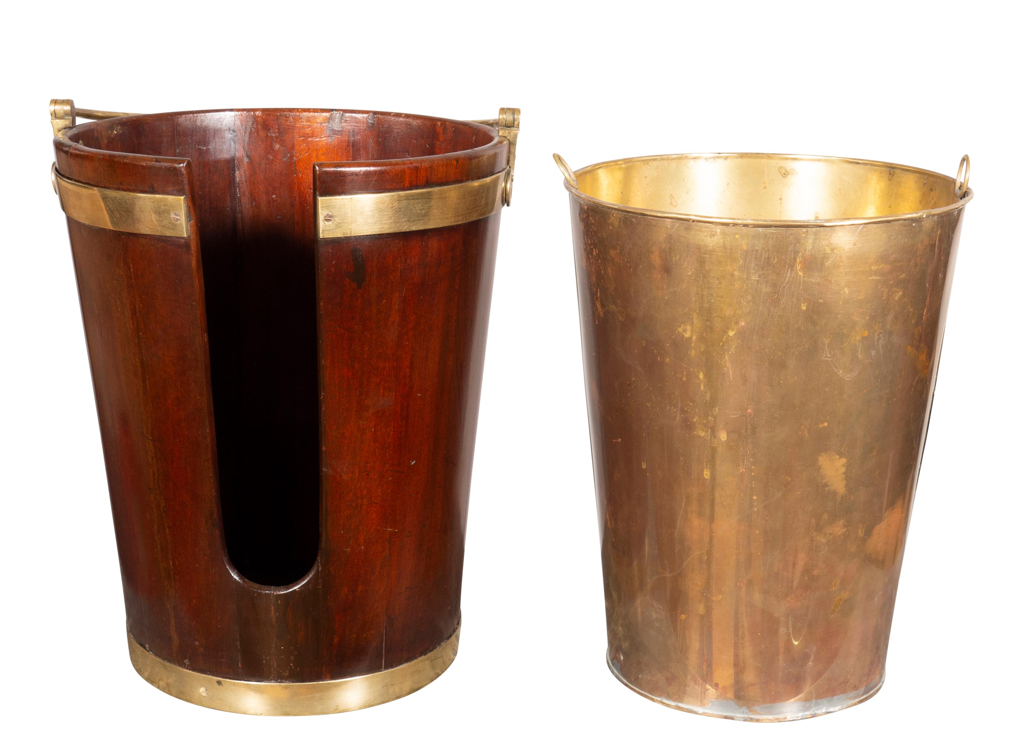 Pair of Regency Mahogany and Brass Banded Plate Buckets For Sale 9