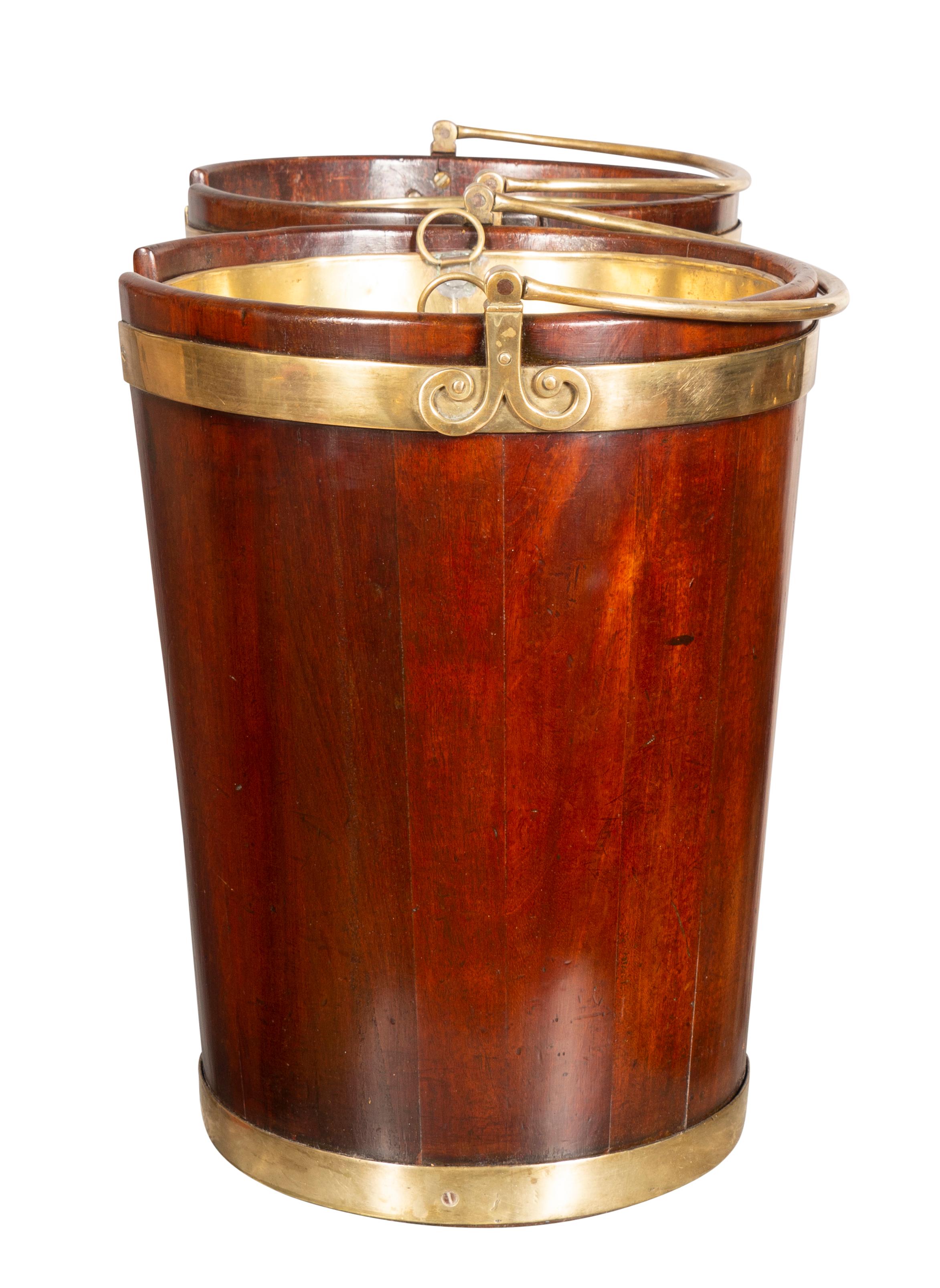 Pair of Regency Mahogany and Brass Banded Plate Buckets For Sale 1