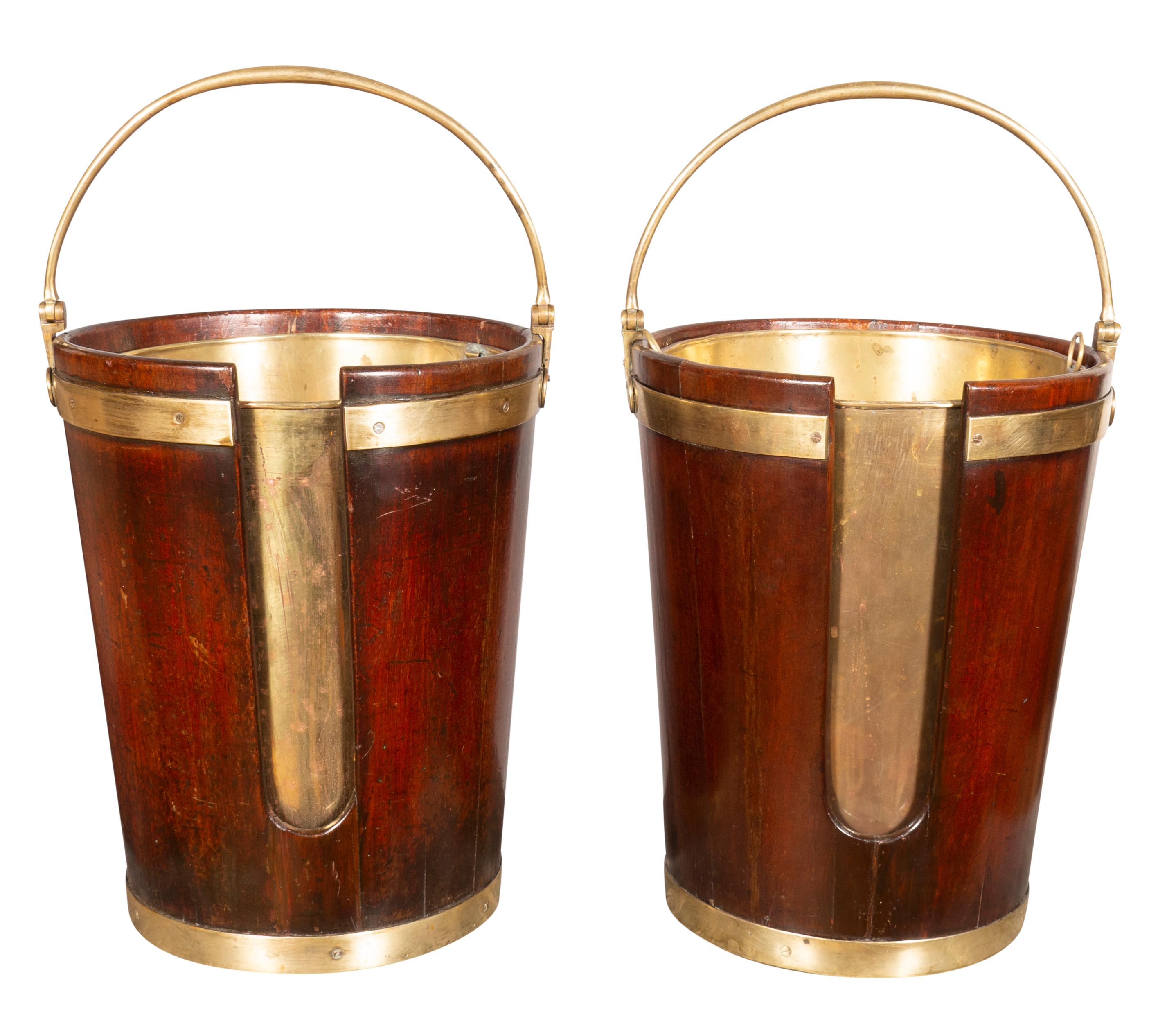 Pair of Regency Mahogany and Brass Banded Plate Buckets For Sale 3