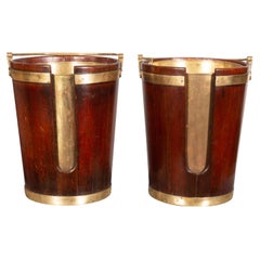 Pair of Regency Mahogany and Brass Banded Plate Buckets