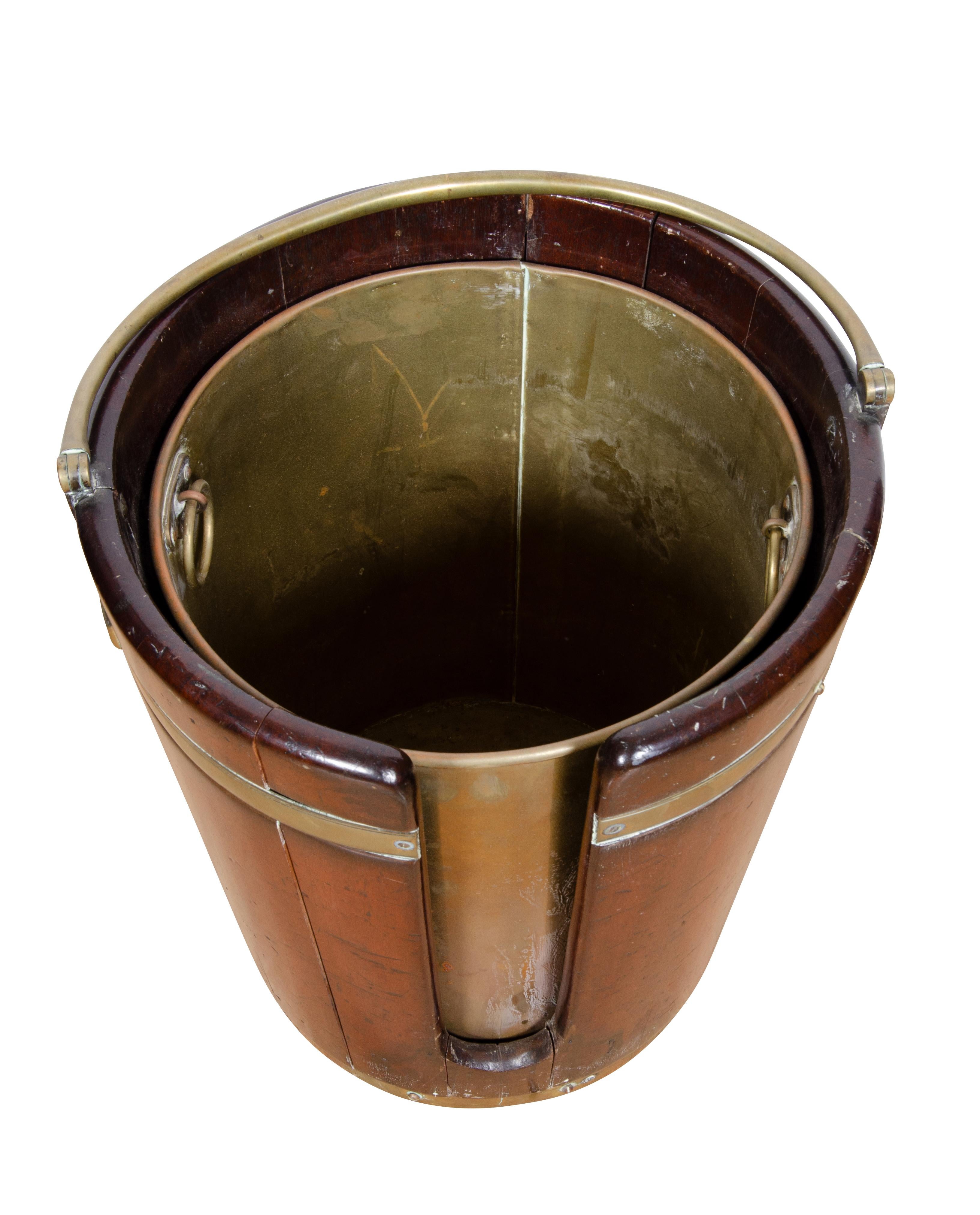 Pair of Regency Mahogany and Brass Bound Peat Buckets For Sale 5