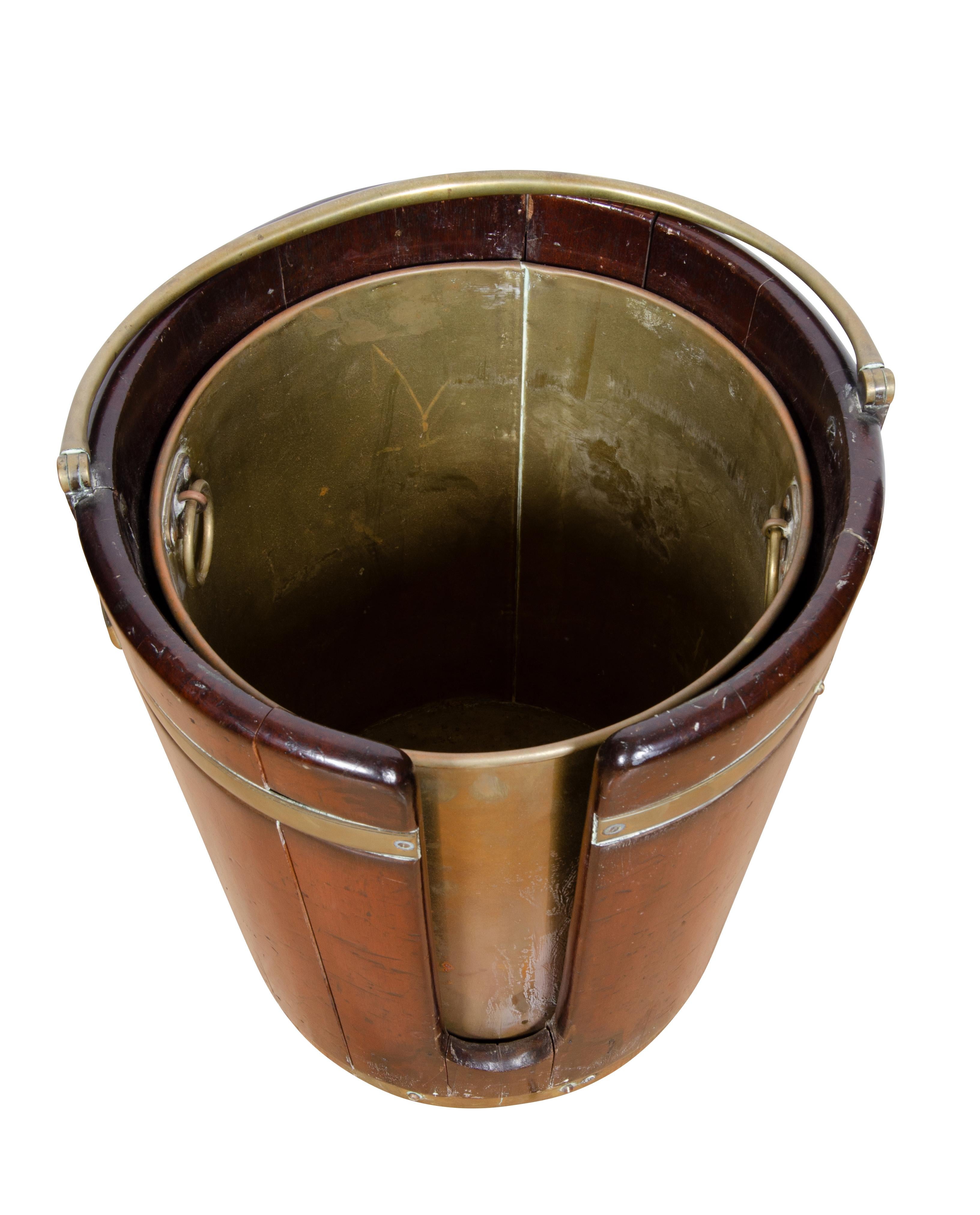 Pair of Regency Mahogany and Brass Bound Peat Buckets For Sale at 1stDibs