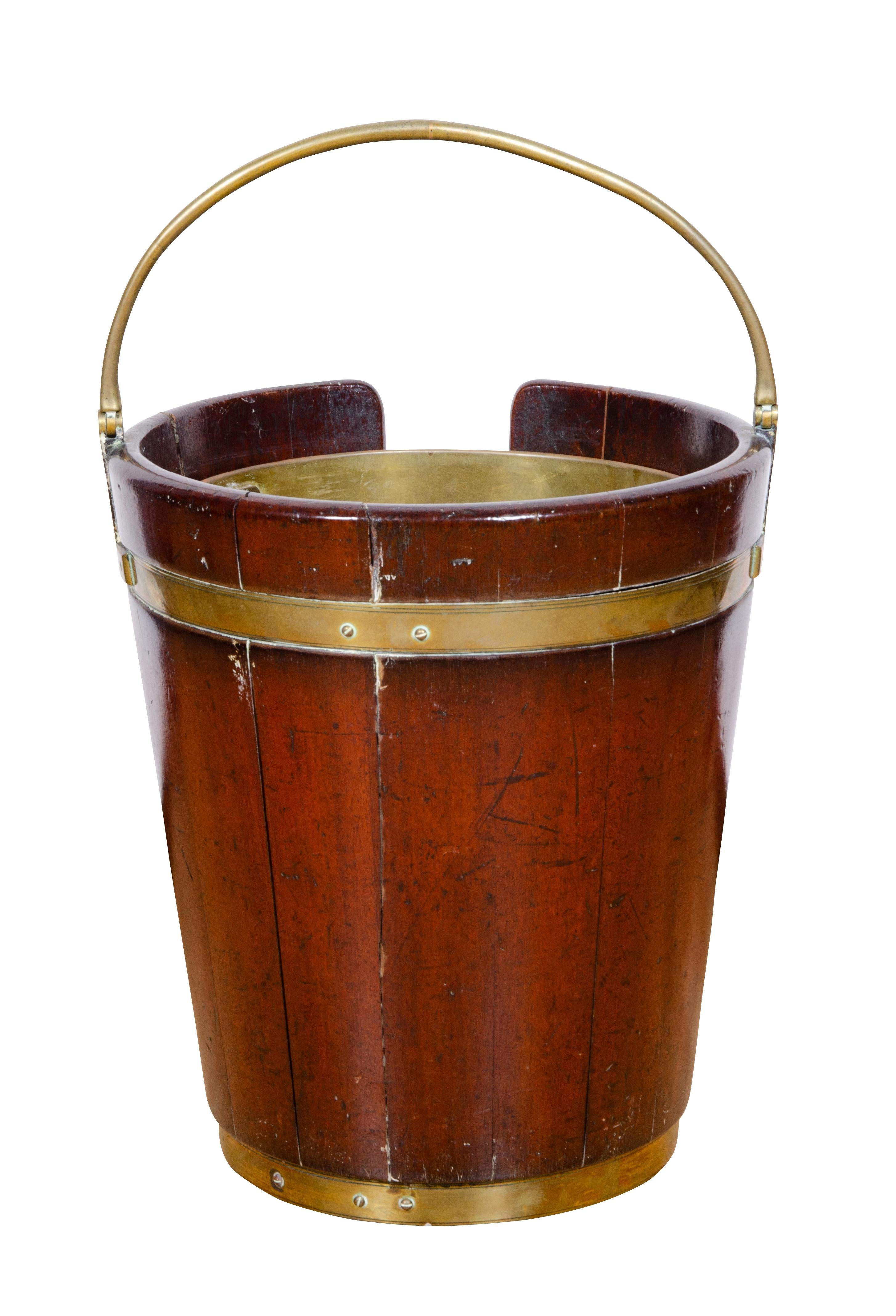 English Pair of Regency Mahogany and Brass Bound Peat Buckets For Sale