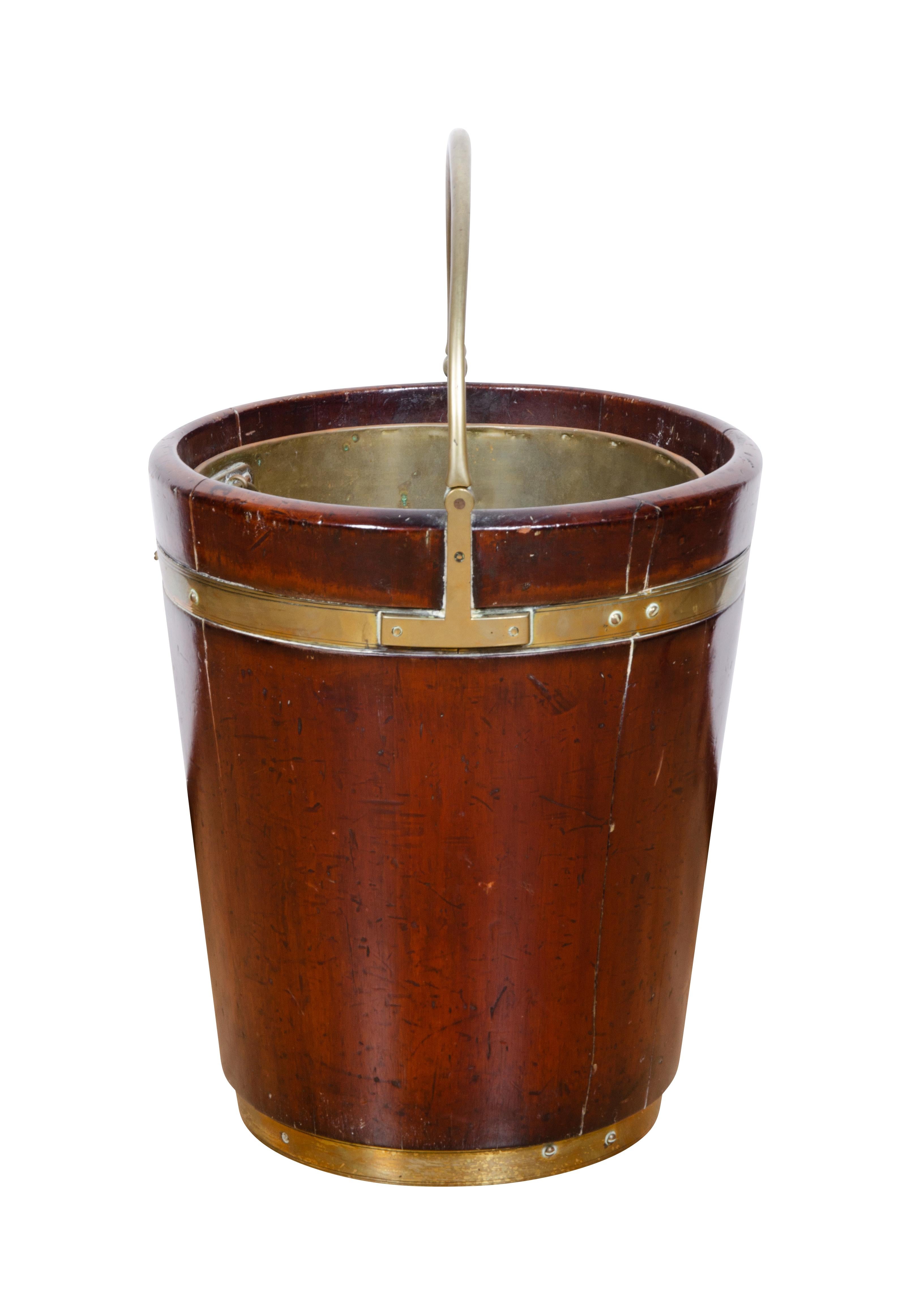 Pair of Regency Mahogany and Brass Bound Peat Buckets In Good Condition For Sale In Essex, MA