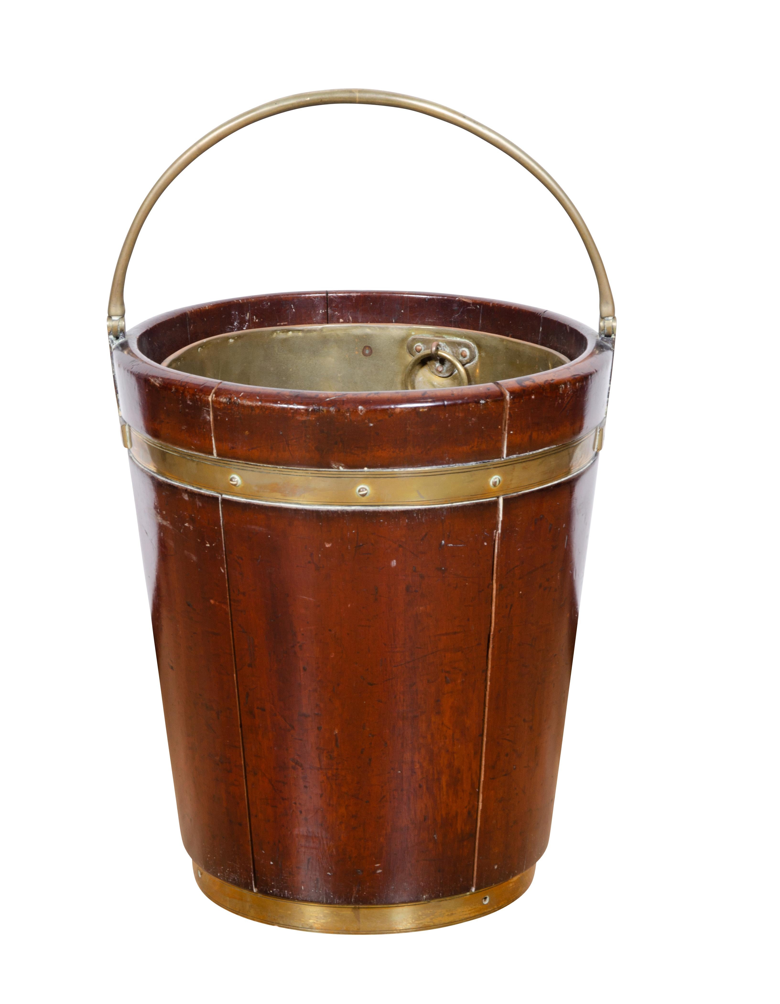 Early 19th Century Pair of Regency Mahogany and Brass Bound Peat Buckets For Sale