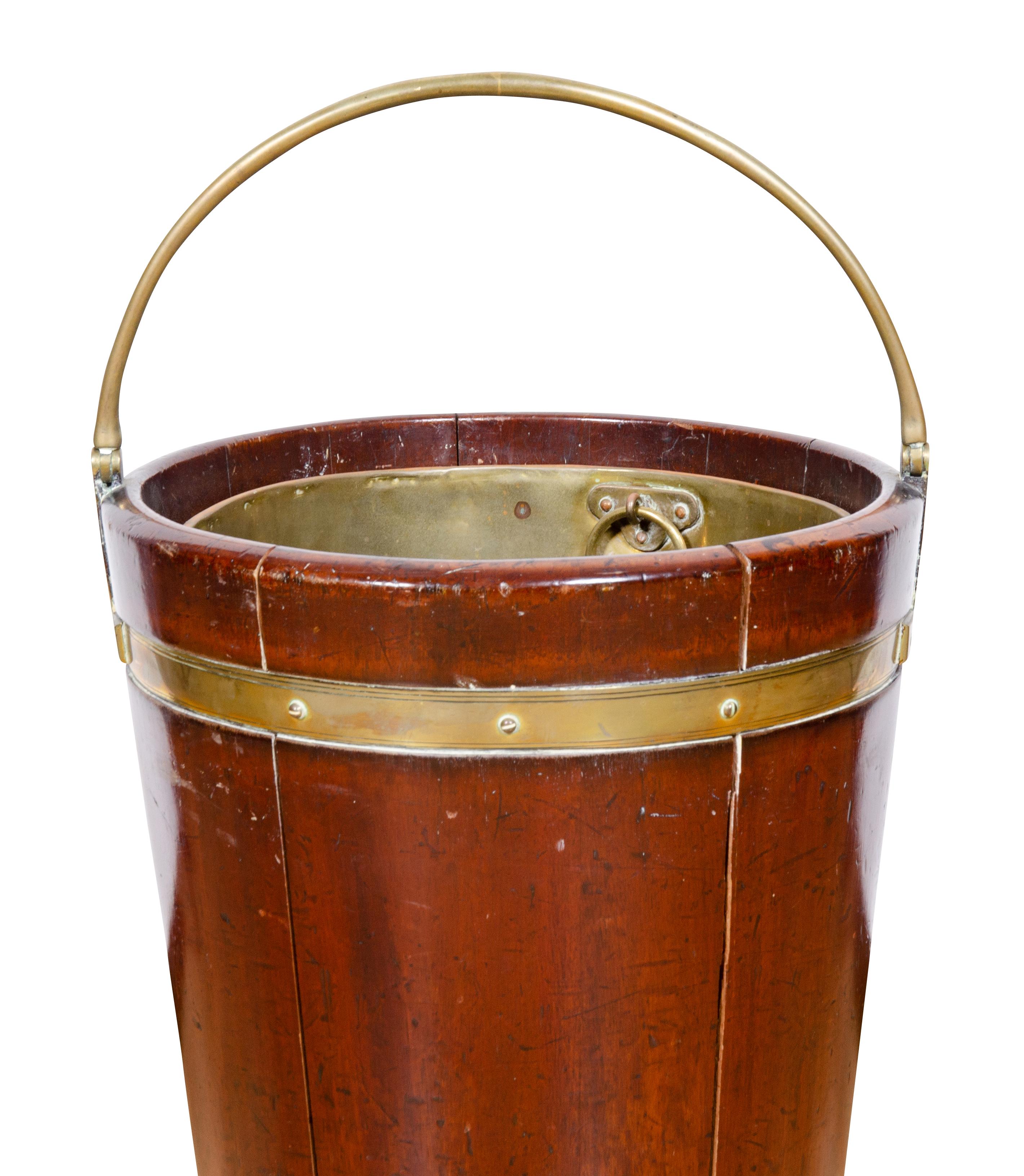 Pair of Regency Mahogany and Brass Bound Peat Buckets For Sale 1