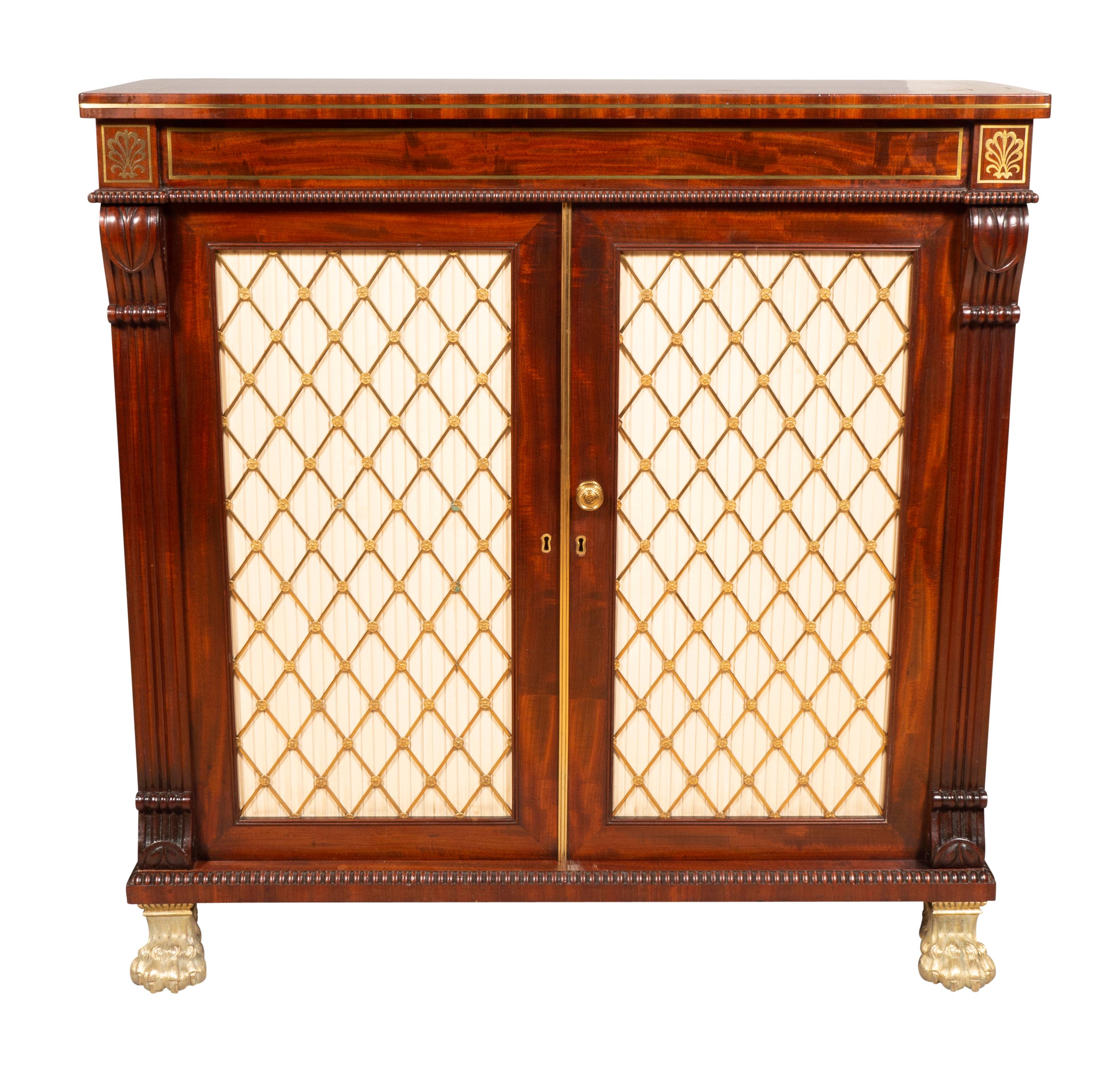 English Pair Of Regency Mahogany And Brass Inlaid Credenzas From Westport House, Ireland For Sale