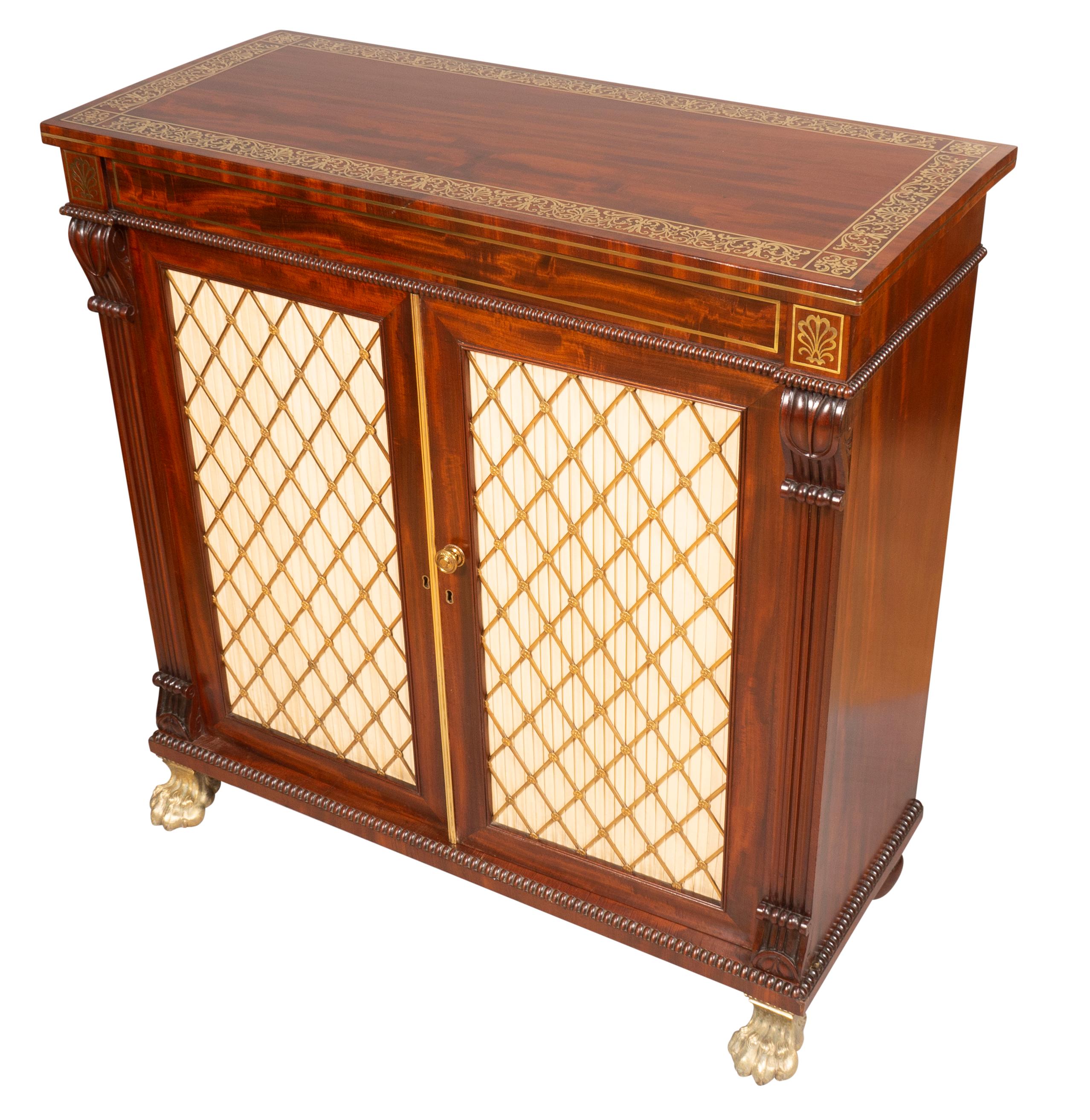 Early 19th Century Pair Of Regency Mahogany And Brass Inlaid Credenzas From Westport House, Ireland For Sale