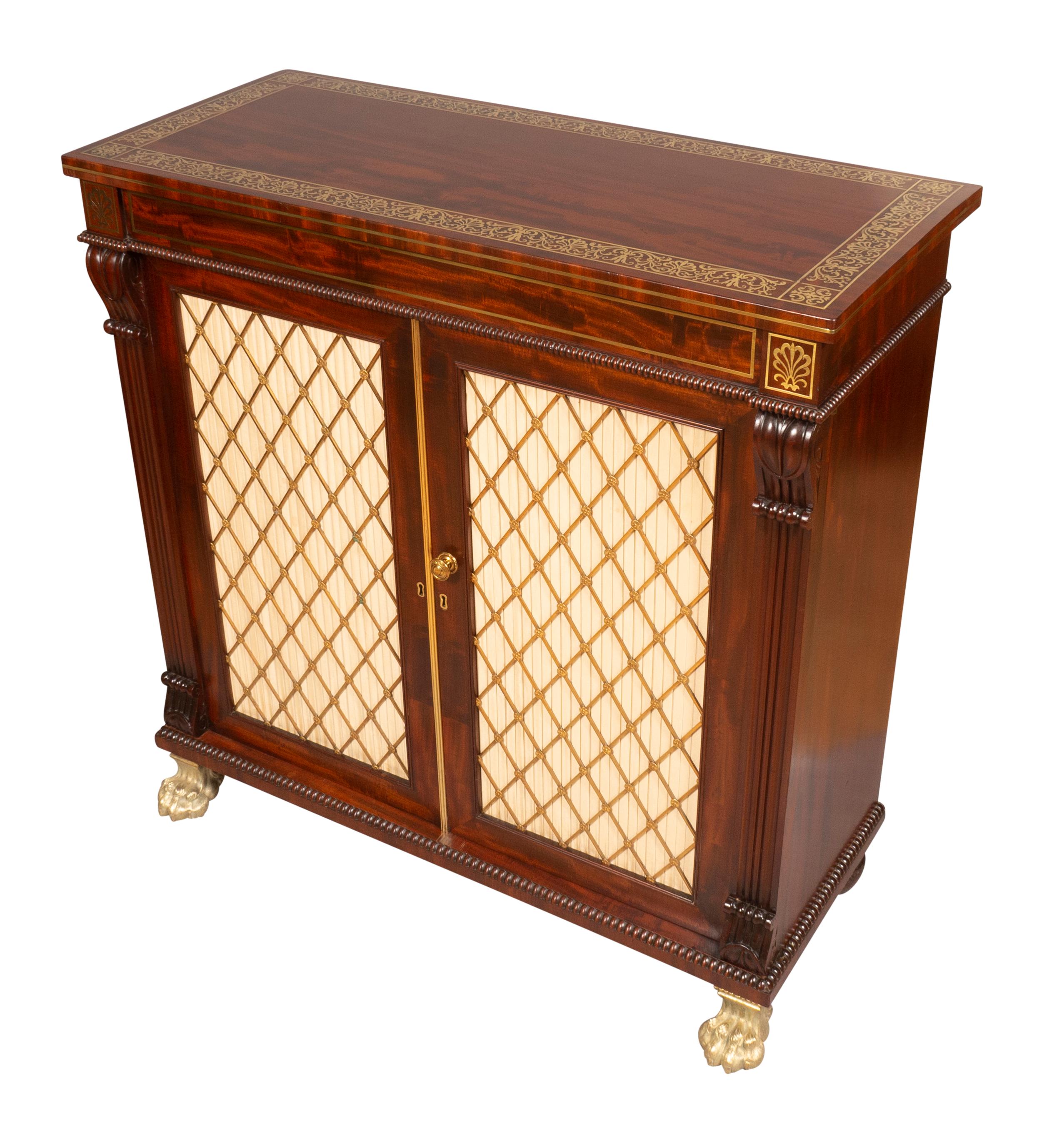 Pair Of Regency Mahogany And Brass Inlaid Credenzas From Westport House, Ireland For Sale 1