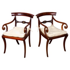 Pair of Regency Mahogany and Brass Mounted Armchairs