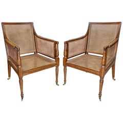 Pair of Regency Mahogany and Caned Armchairs