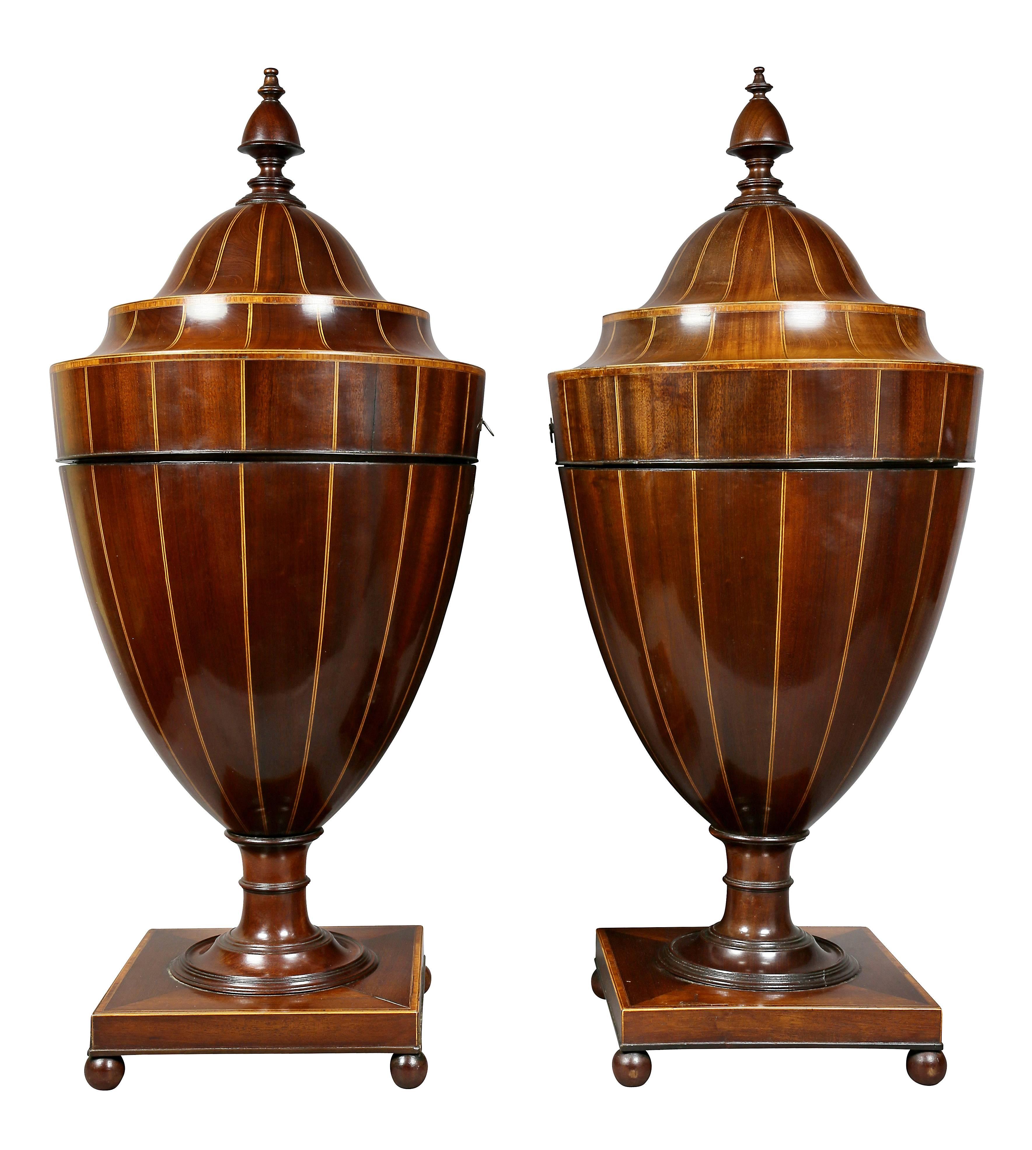 Pair of Regency Mahogany and Inlaid Cutlery Urns 6