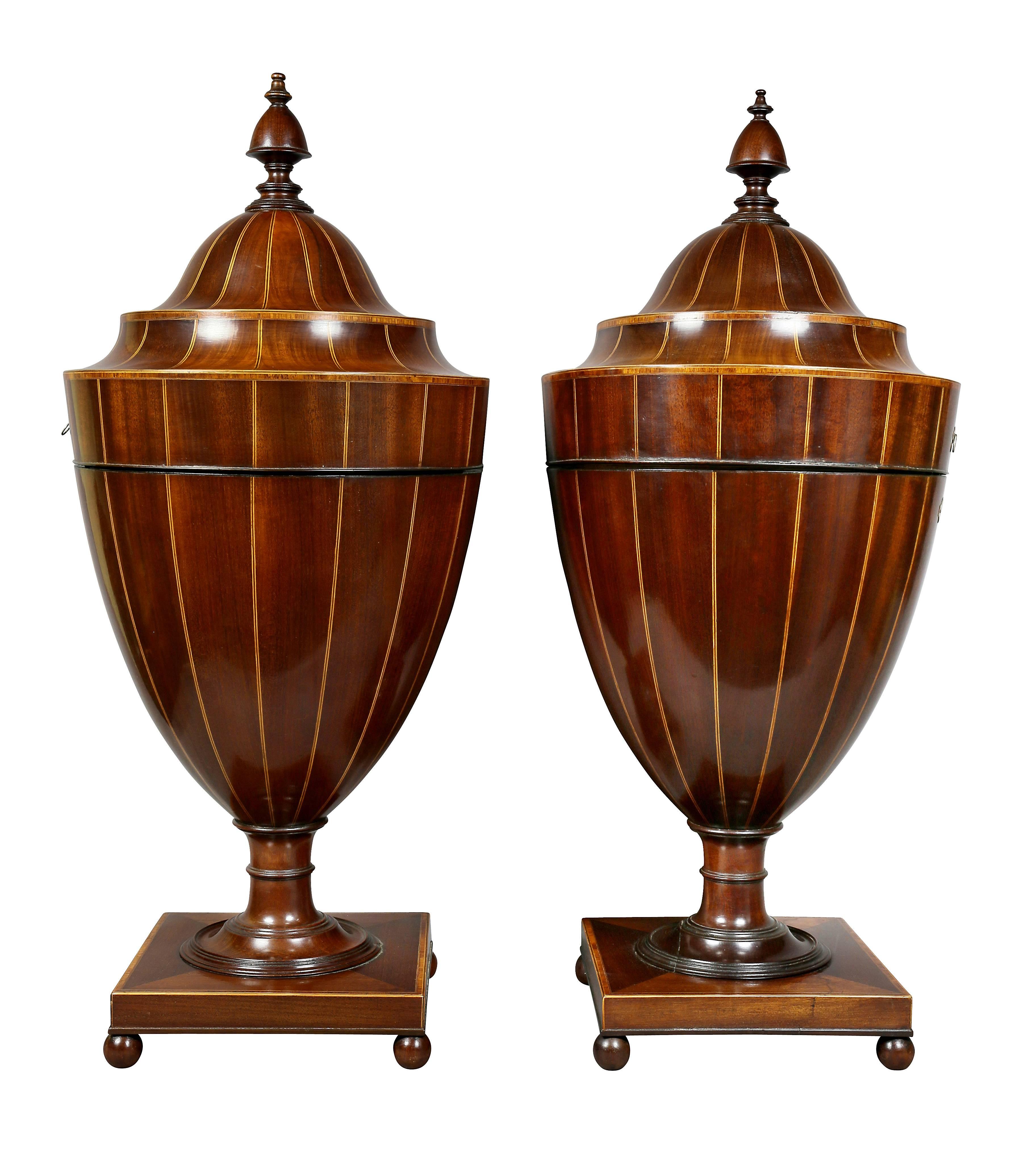 Pair of Regency Mahogany and Inlaid Cutlery Urns 7