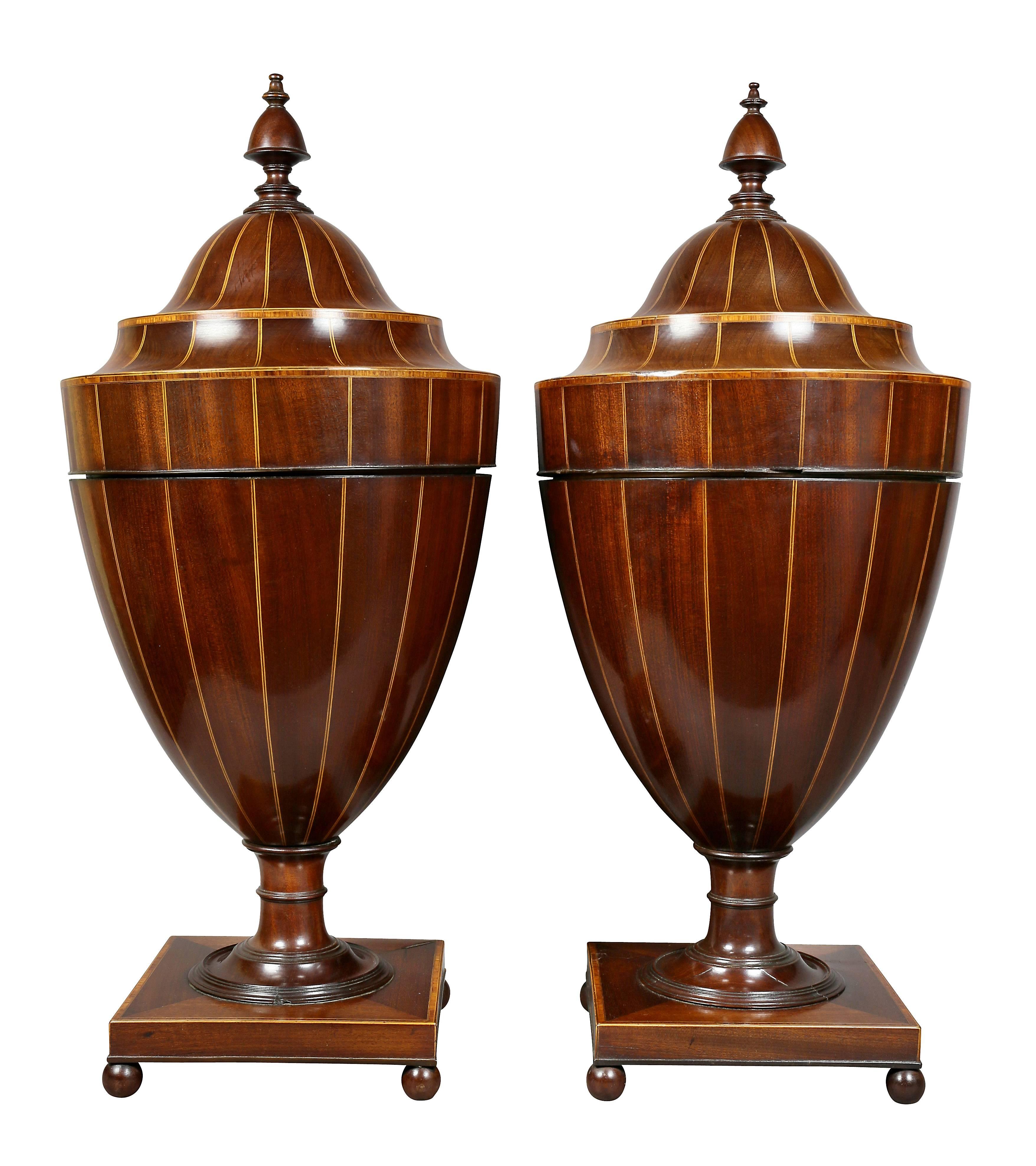 Pair of Regency Mahogany and Inlaid Cutlery Urns 8