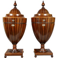 Pair of Regency Mahogany and Inlaid Cutlery Urns