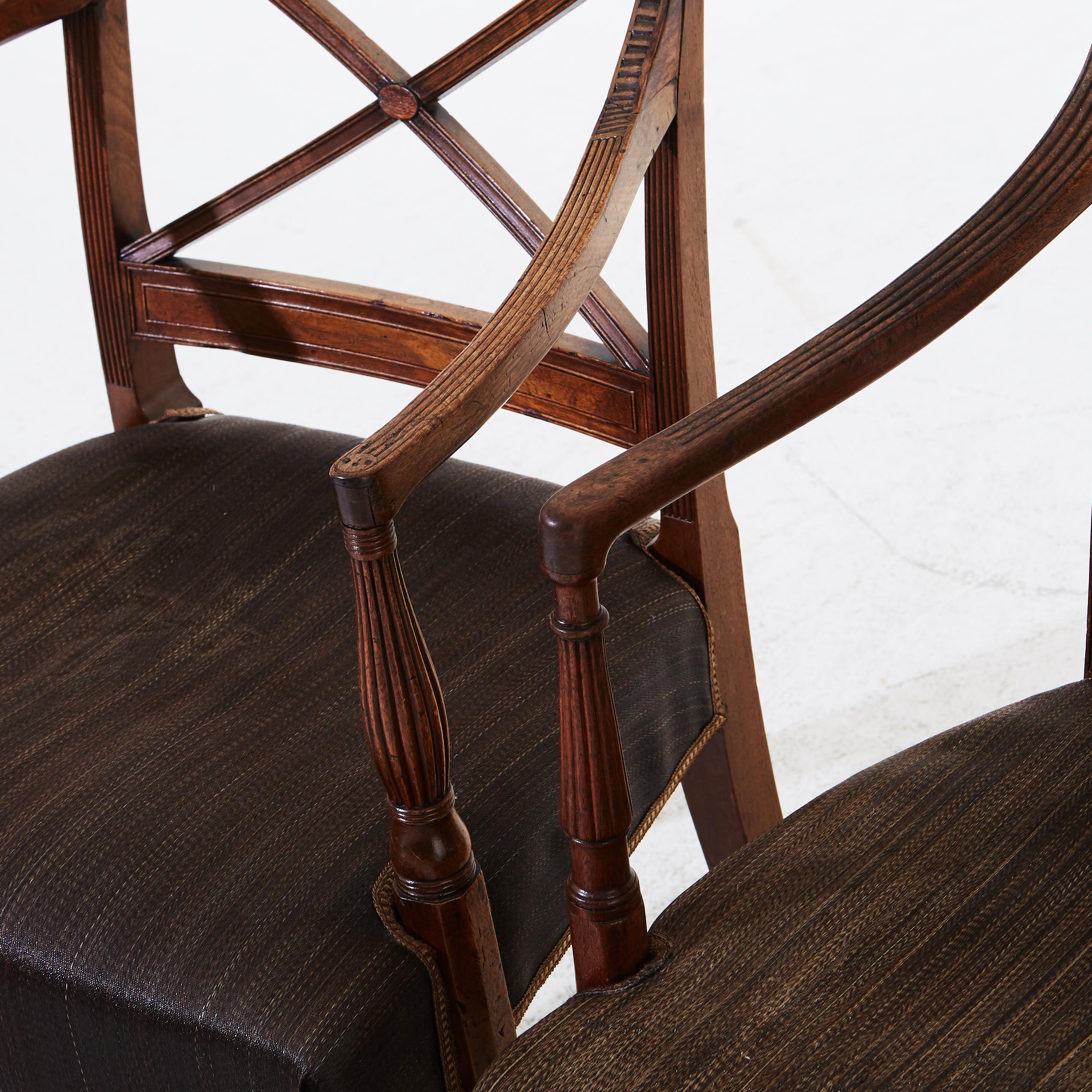 English Pair of Regency Mahogany Arm Chairs, with Original Horsehair Upholstery