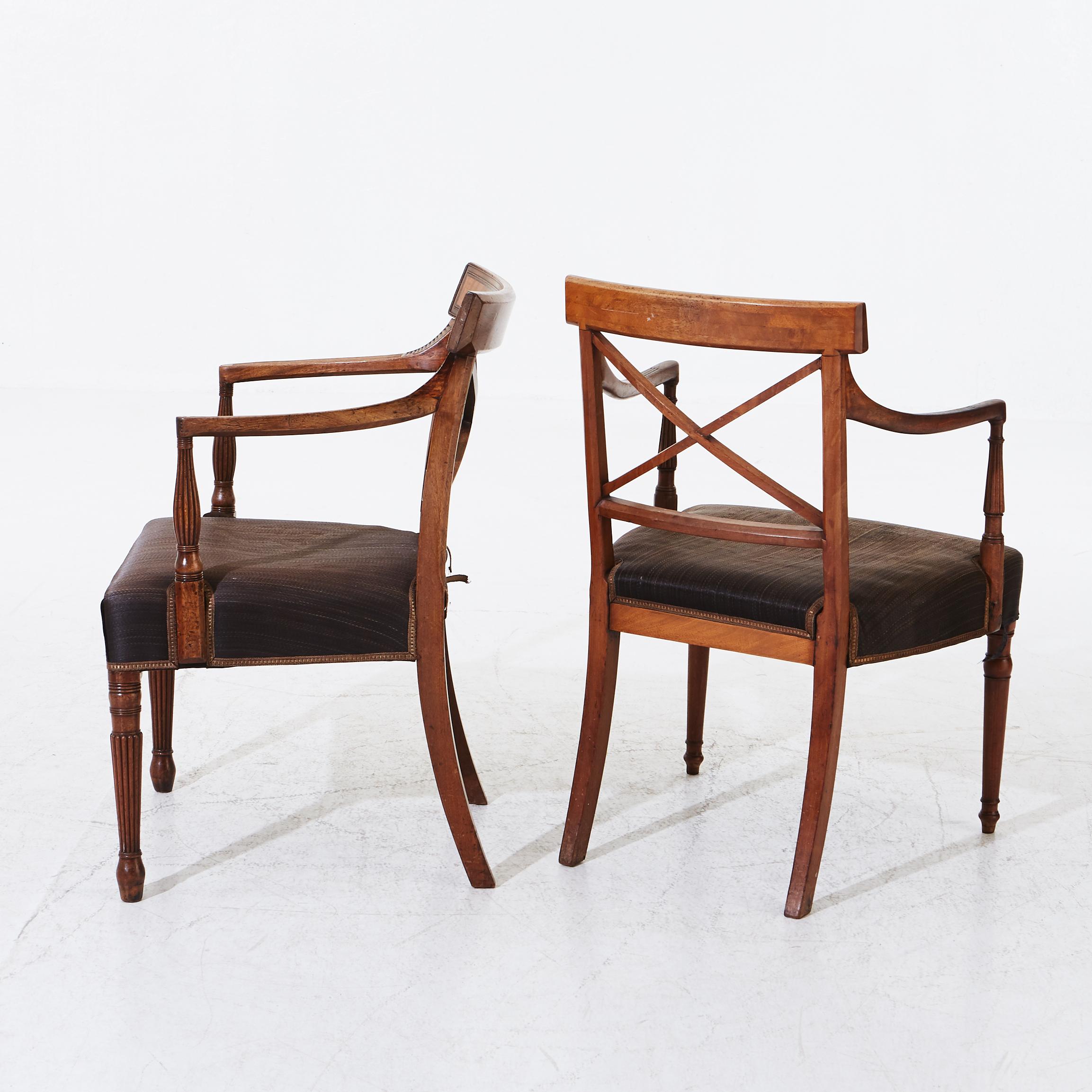 Pair of Regency Mahogany Arm Chairs, with Original Horsehair Upholstery In Good Condition In New York, NY