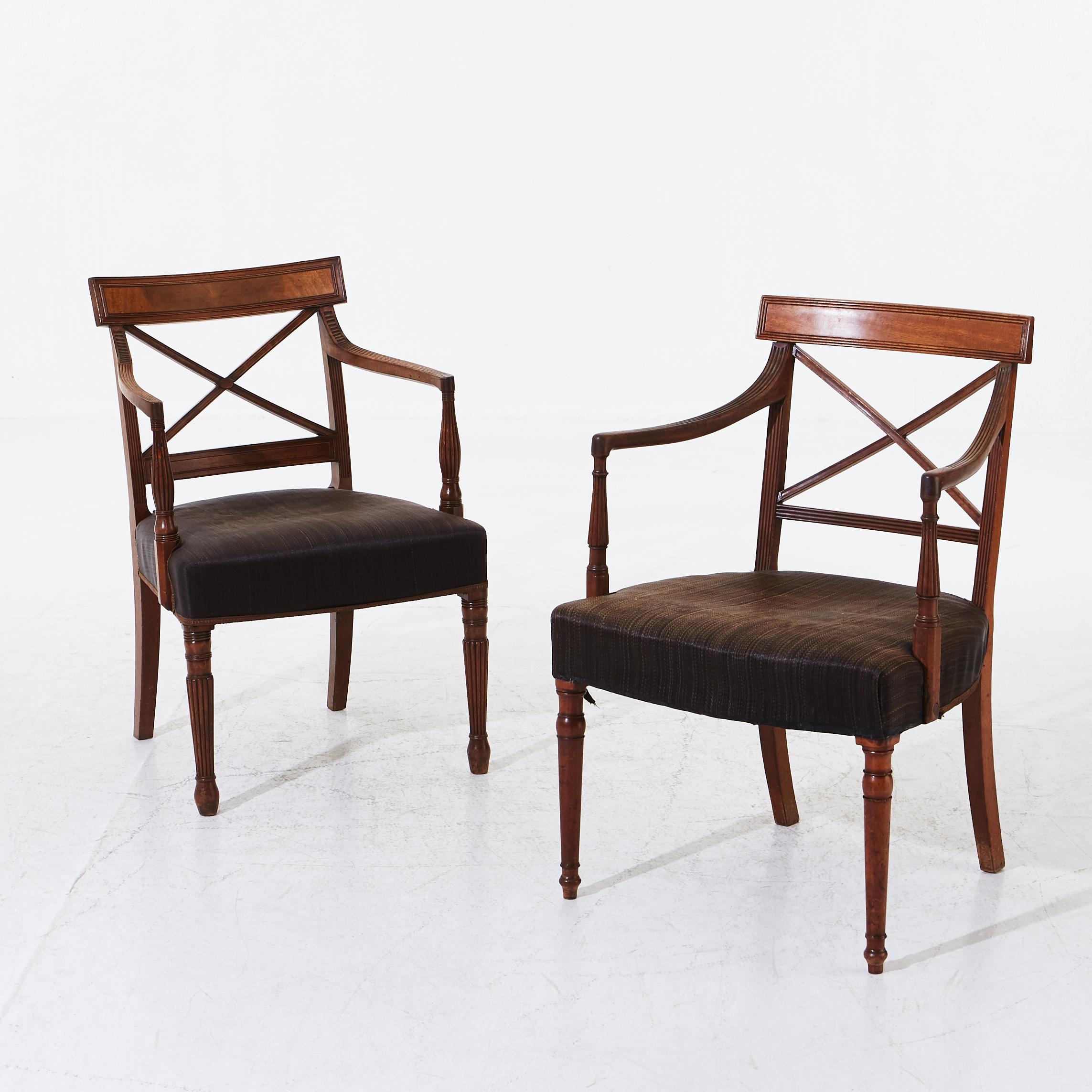 19th Century Pair of Regency Mahogany Arm Chairs, with Original Horsehair Upholstery